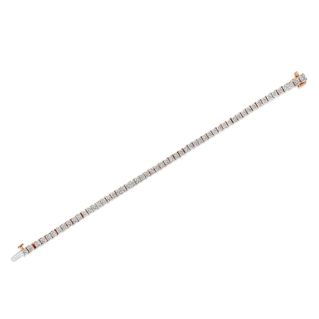 Pulsera de tenis de plata de ley 925 con diamantes de 1,0 ct y montura cuadrada engastada milagrosamente (color IJ, claridad I3) - 20,3 cm - Friggin Jewelry