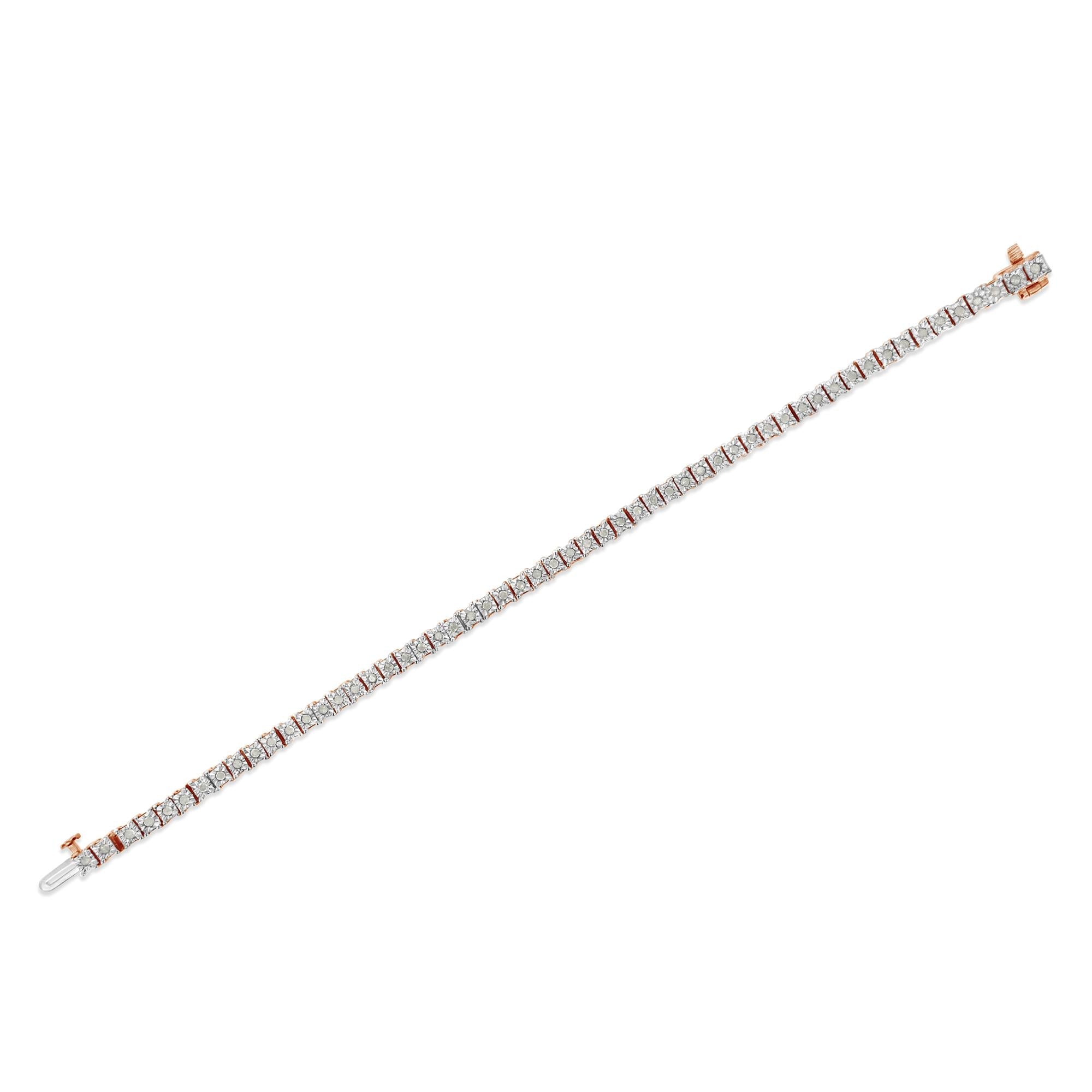 .925 Sterling Silver 1.0 Cttw Diamond Square Frame Miracle-Set Tennis Bracelet (I-J Color, I3 Clarity) - 8" - Friggin Jewelry