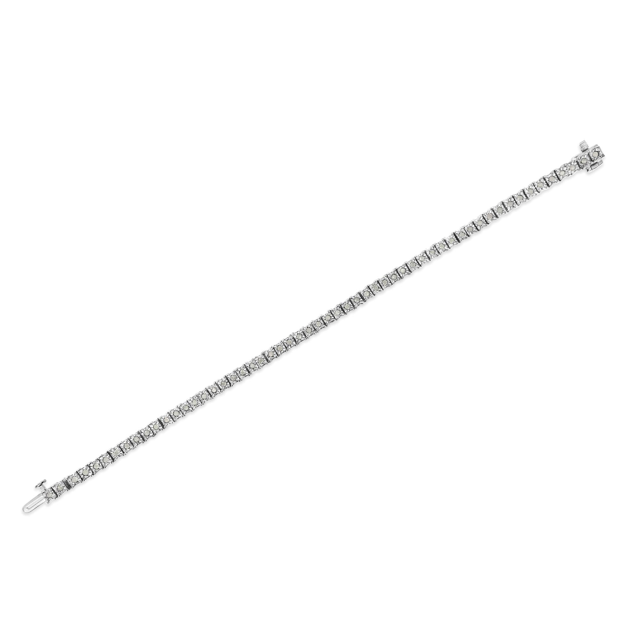 Pulsera de tenis de plata de ley 925 con diamantes de 1,0 ct y montura cuadrada engastada milagrosamente (color IJ, claridad I3) - 20,3 cm - Friggin Jewelry