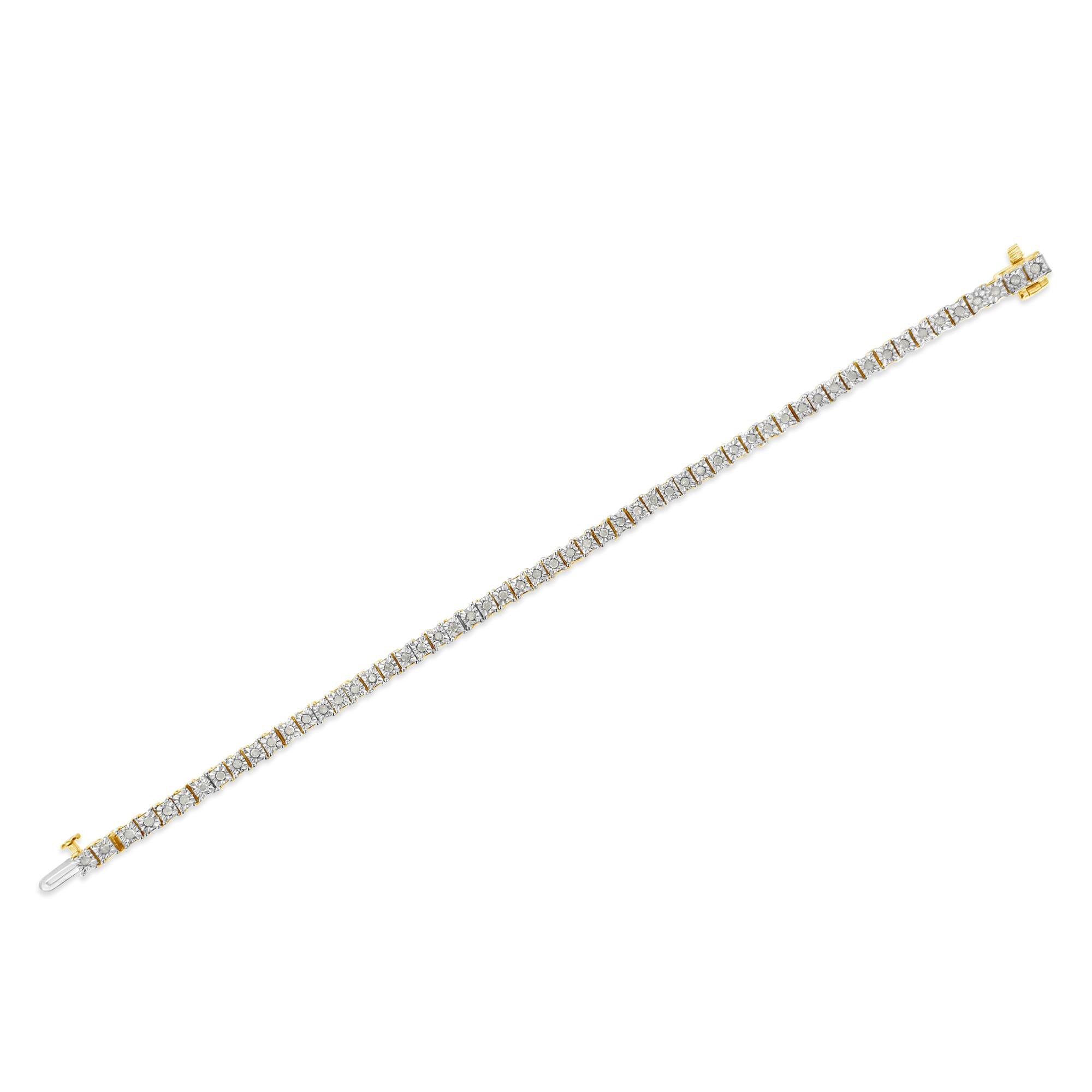 Pulsera de tenis de plata de ley 925 con diamantes de 1,0 ct y montura cuadrada engastada milagrosamente (color IJ, claridad I3) - 20,3 cm - Friggin Jewelry