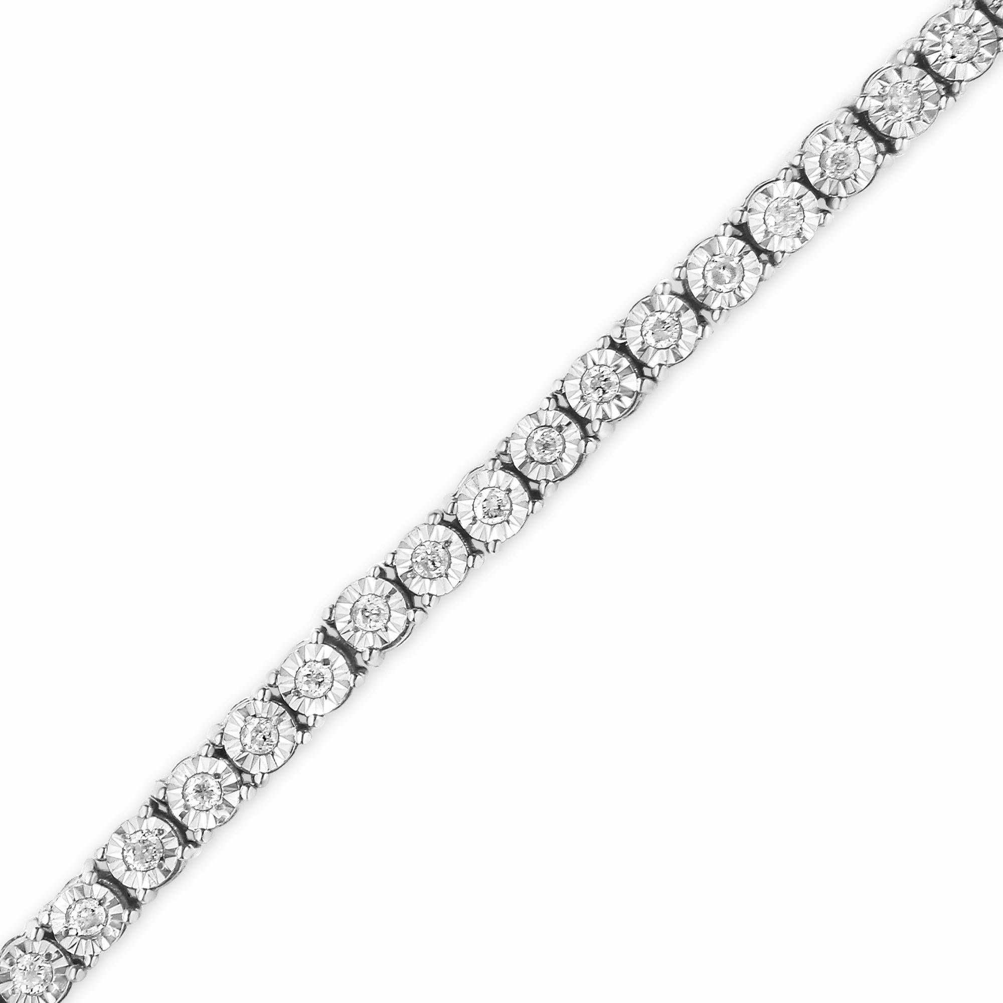 IGI Certified .925 Sterling Silver 1.0 Cttw Miracle-Set Diamond Round Miracle Plate Tennis Bracelet (I-J Color, I3 Clarity) - Friggin Jewelry