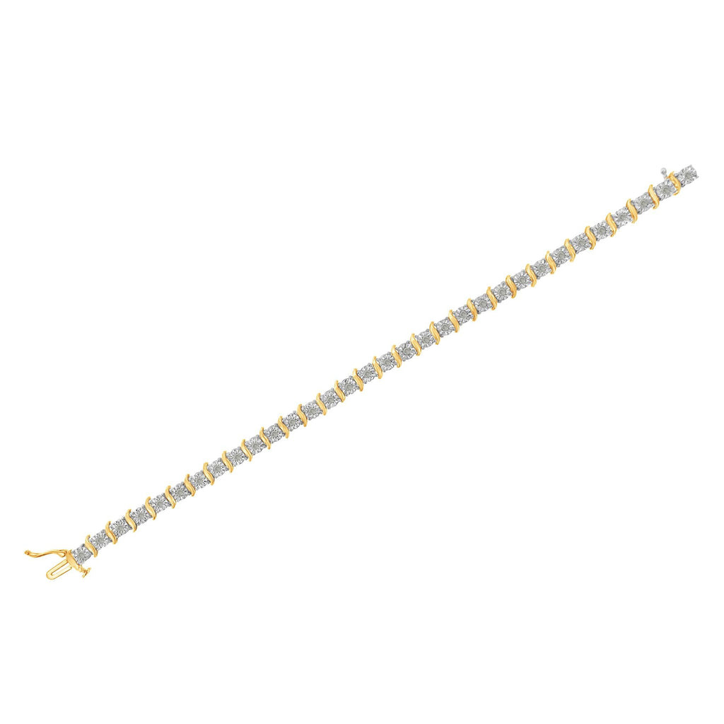Pulsera de tenis de plata de ley 925 con diamantes de 1,0 ct y eslabones en forma de S engastados milagros (color IJ, claridad I3) - Friggin Jewelry
