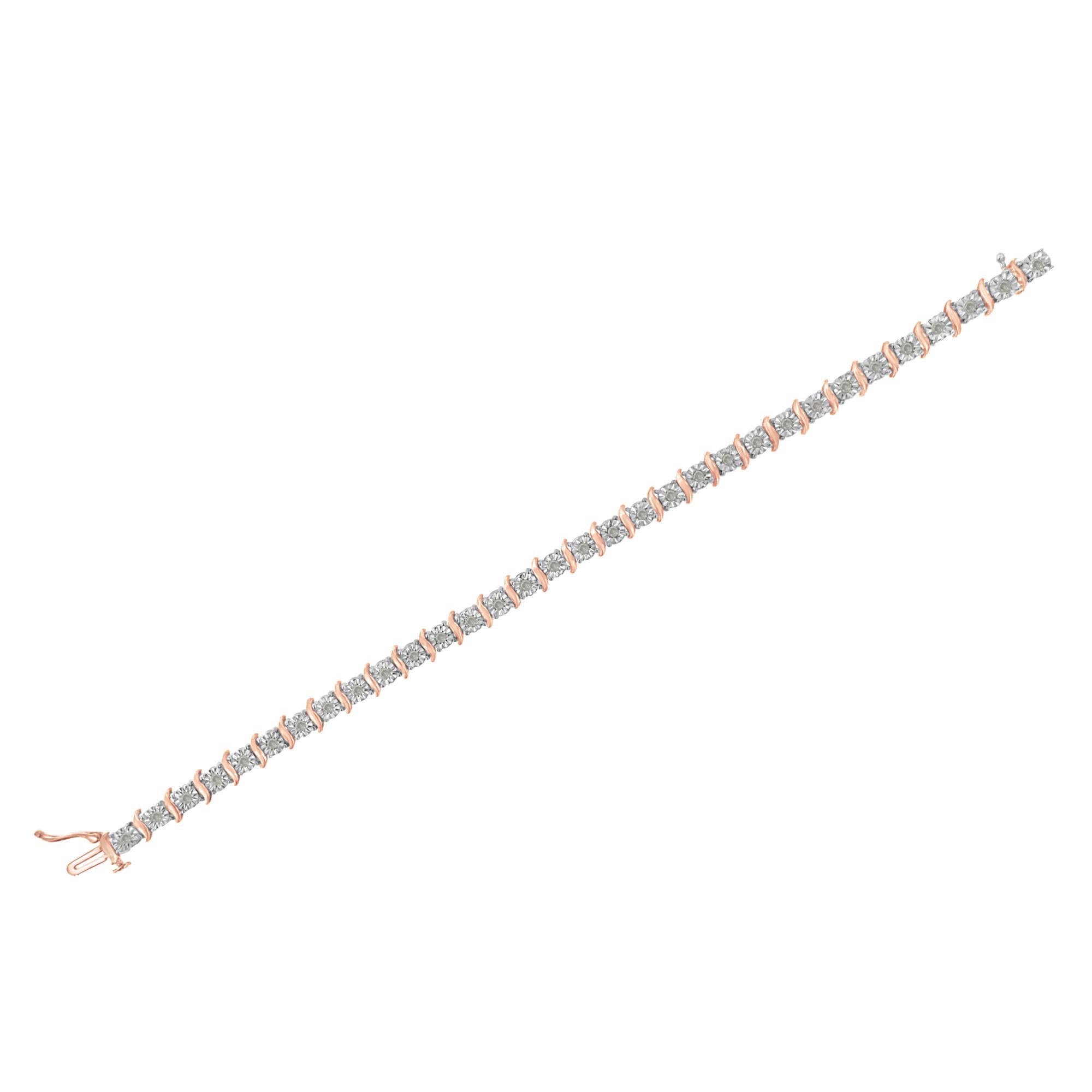 Pulsera de tenis de plata de ley 925 con diamantes de 1,0 ct y eslabones en forma de S engastados milagros (color IJ, claridad I3) - Friggin Jewelry