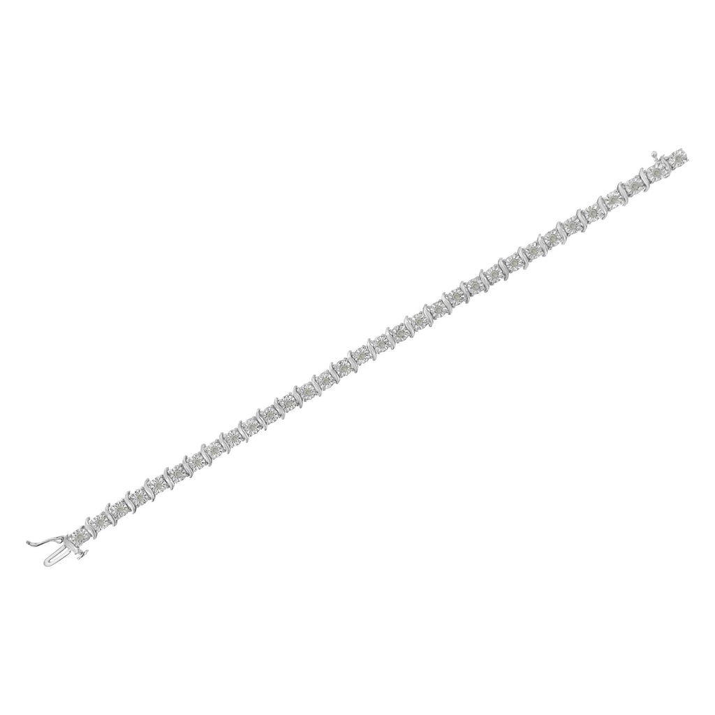 Pulsera de tenis de plata de ley 925 con diamantes de 1,0 ct y eslabones en forma de S engastados milagros (color IJ, claridad I3) - Friggin Jewelry