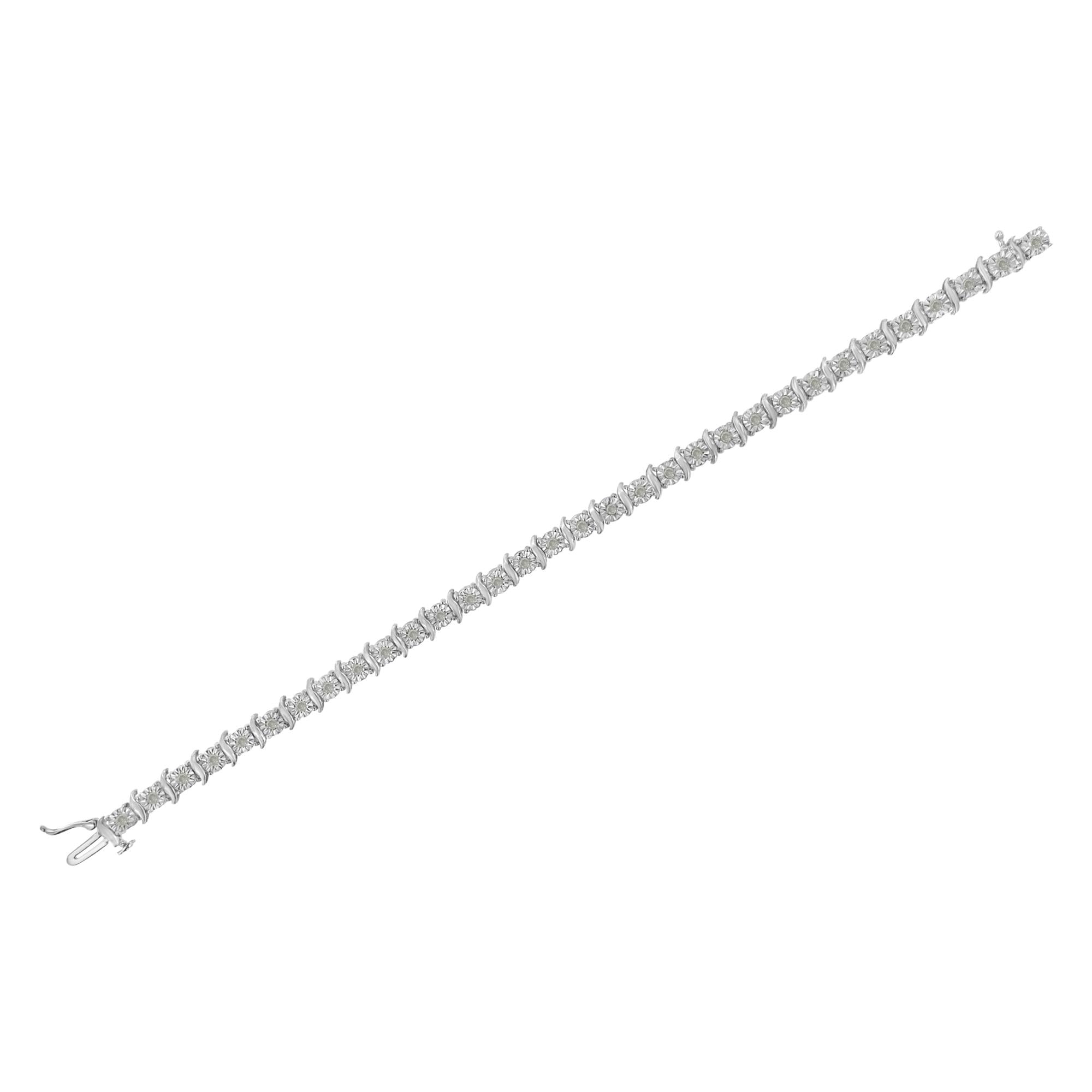 Pulsera de tenis de plata de ley 925 con diamantes de 1,0 ct y eslabones en forma de S engastados milagros (color IJ, claridad I3) - Friggin Jewelry
