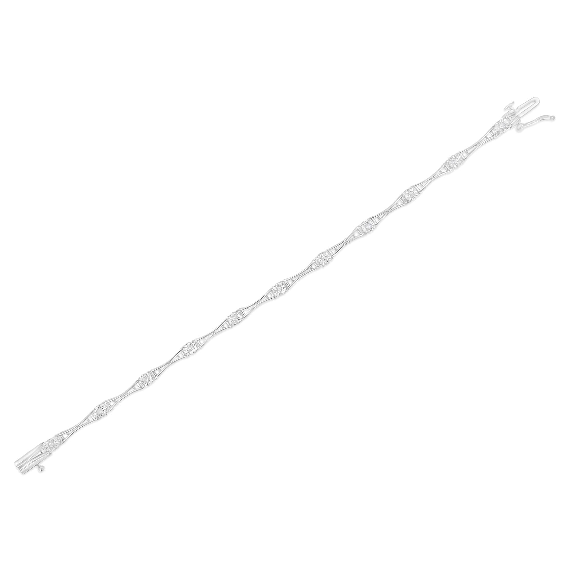 Pulsera de tenis de 18 cm con barra acampanada y diamantes de 1/4 ct engastados milagros en plata de ley 925 (color IJ, claridad I3) - Friggin Jewelry