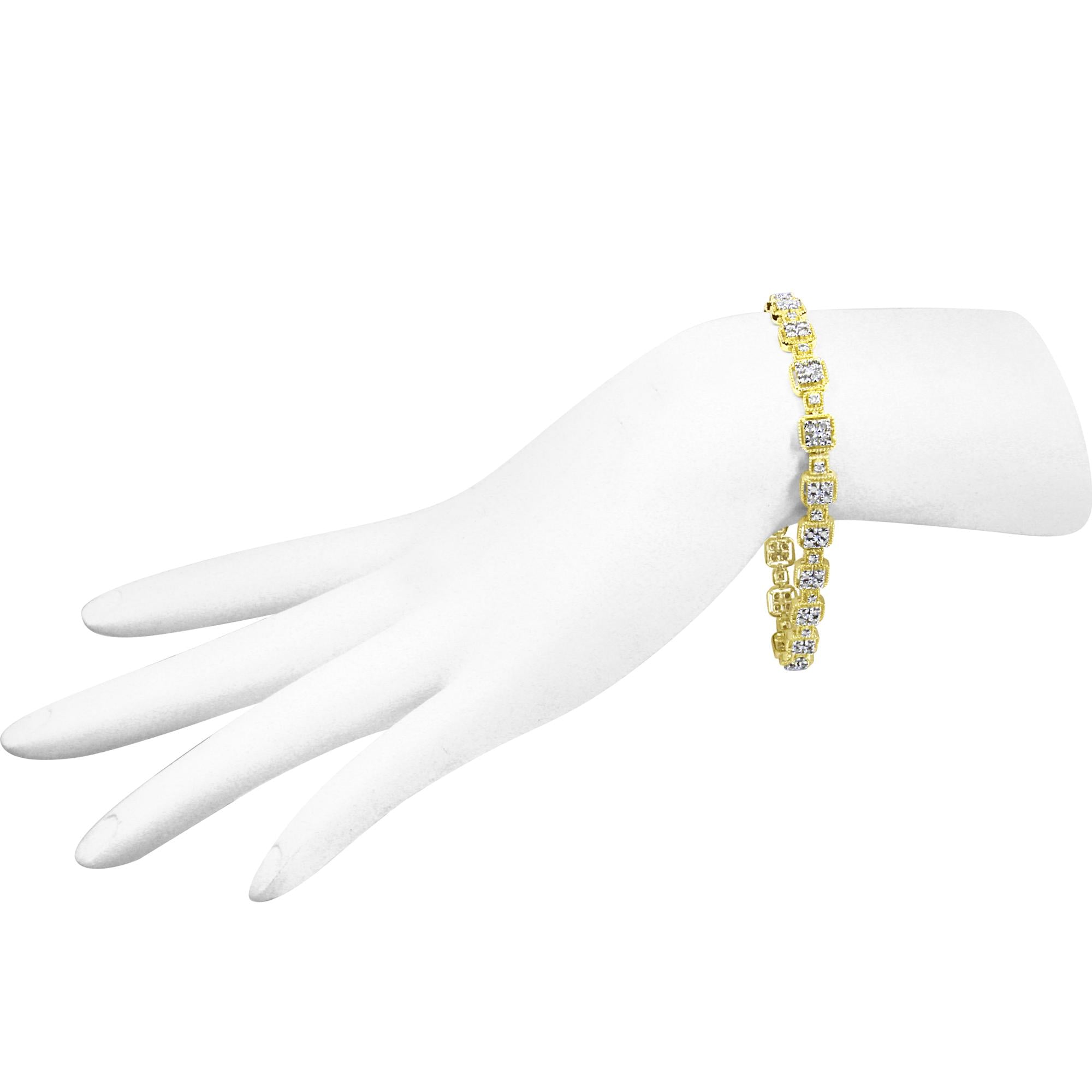 Bracciale a maglie quadrate in oro giallo 10 carati con diamanti da 2,0 ct (colore JK, purezza I2-I3) - Misura 7,25" - Friggin Jewelry