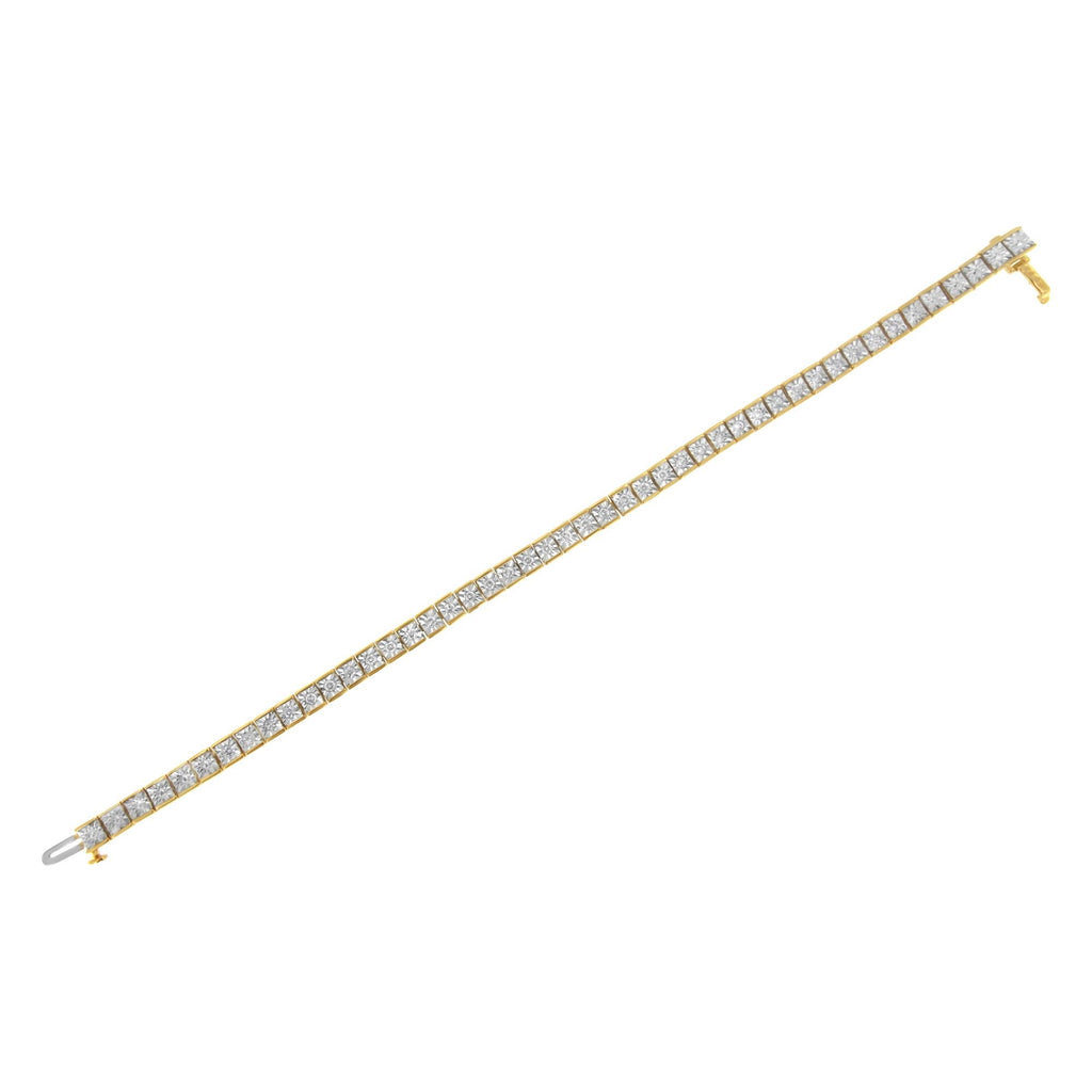 Pulsera de tenis de plata de ley 925 bañada en oro amarillo de 14 quilates con diamantes de 1,0 quilates y milgrain (color IJ, claridad I2-I3) - 18 cm - Friggin Jewelry