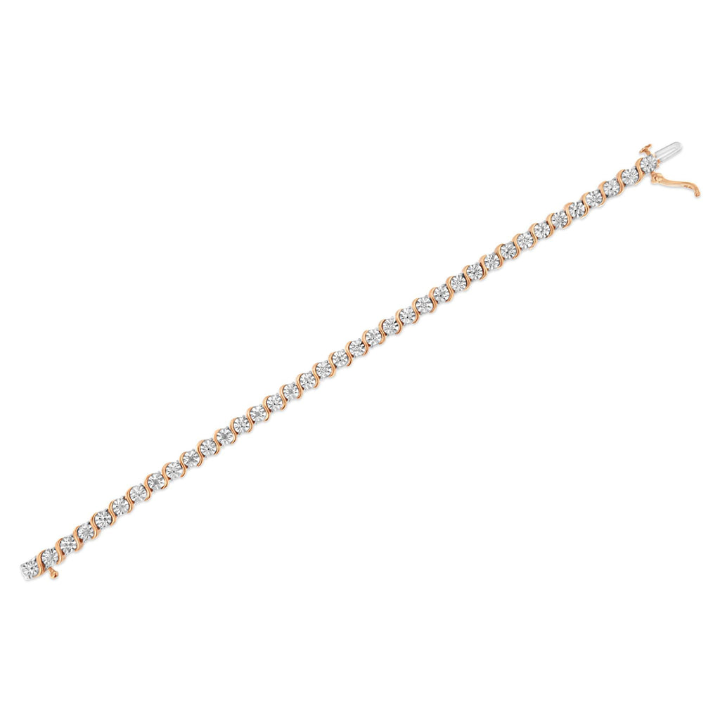 .925 Sterling Silver 1/10 Cttw Diamond Round Miracle Plate and "S" Link Tennis Bracelet (I-J Color, I2- I3 Clarity) - 7" - Friggin Jewelry
