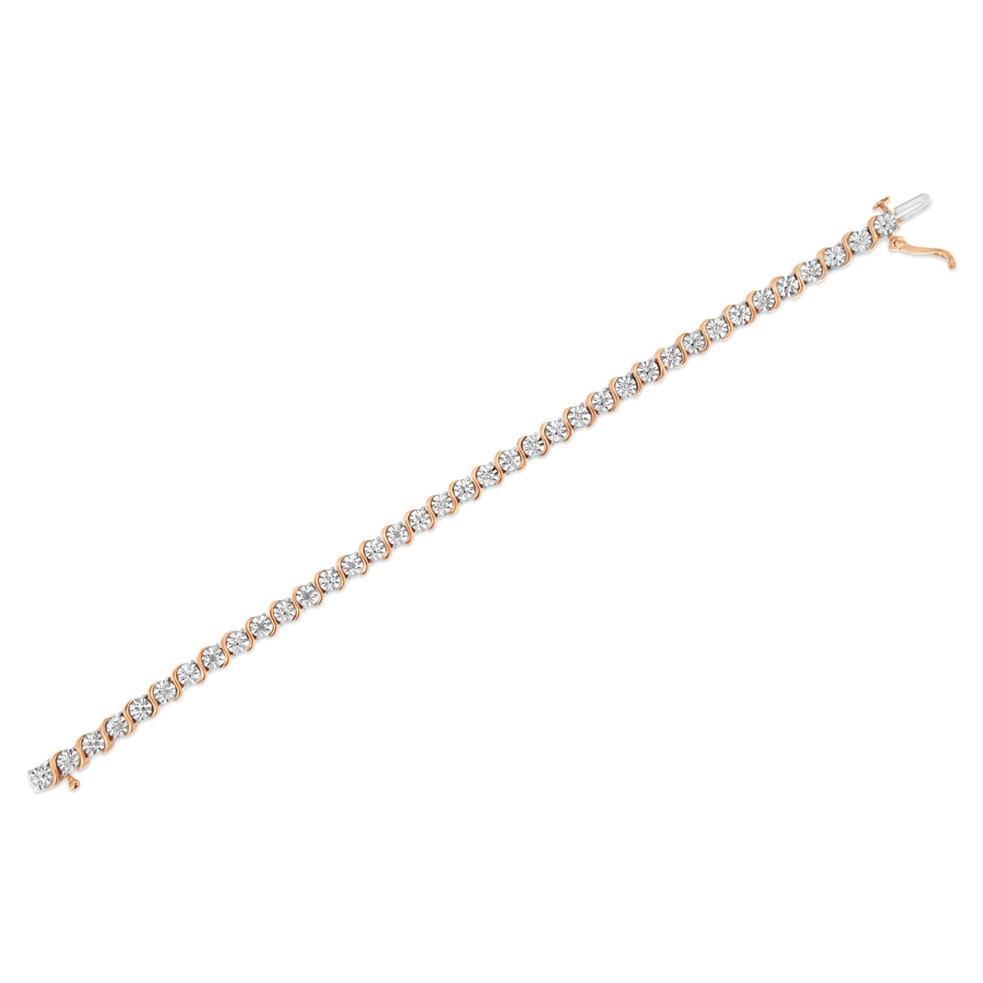 .925 Sterling Silver 1/10 Cttw Diamond Round Miracle Plate and "S" Link Tennis Bracelet (I-J Color, I2- I3 Clarity) - 7" - Friggin Jewelry