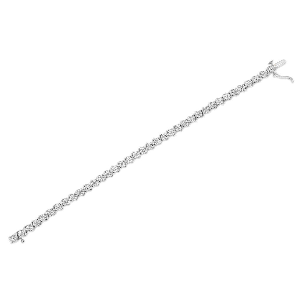 .925 Sterling Silver 1/10 Cttw Diamond Round Miracle Plate and "S" Link Tennis Bracelet (I-J Color, I2- I3 Clarity) - 7" - Friggin Jewelry