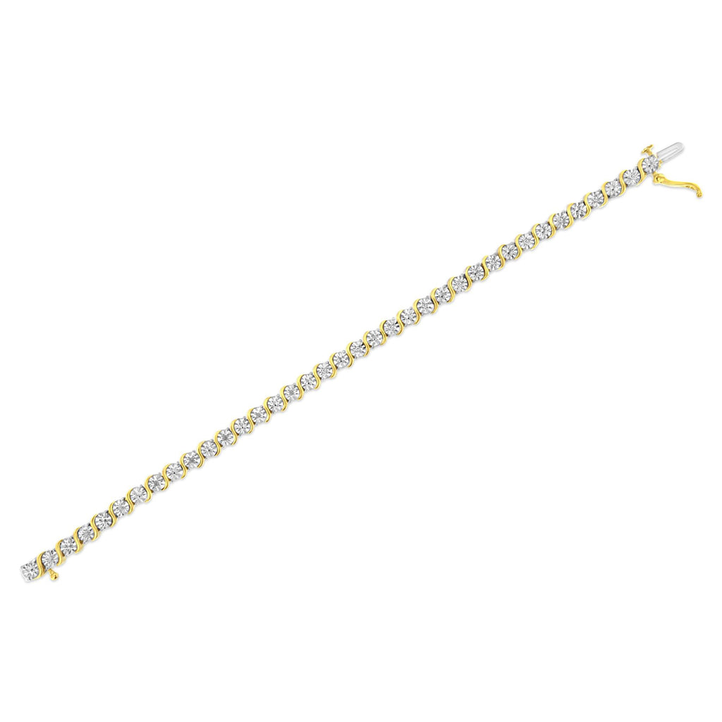 .925 Sterling Silver 1/10 Cttw Diamond Round Miracle Plate and "S" Link Tennis Bracelet (I-J Color, I2- I3 Clarity) - 7" - Friggin Jewelry