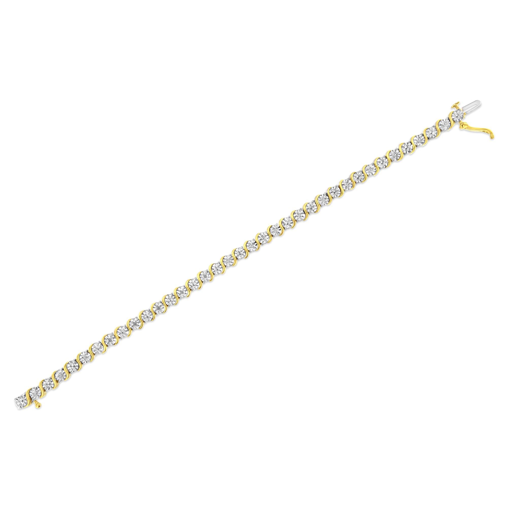 .925 Sterling Silver 1/10 Cttw Diamond Round Miracle Plate and "S" Link Tennis Bracelet (I-J Color, I2- I3 Clarity) - 7" - Friggin Jewelry