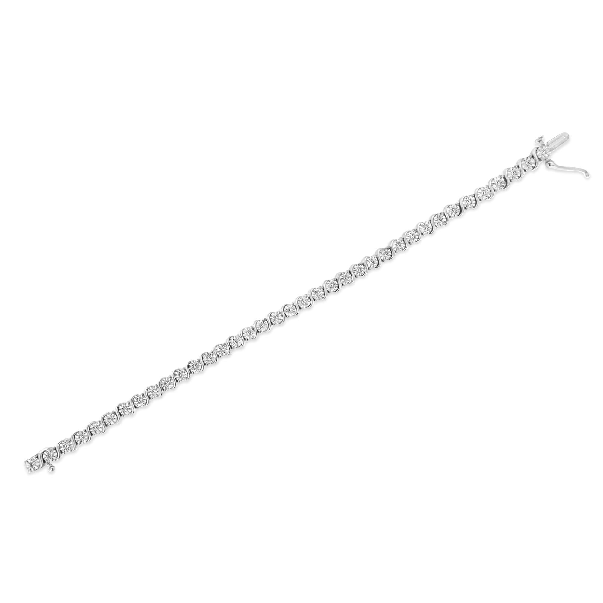 .925 Sterling Silver 1/4 Cttw Diamond Round Miracle Plate and "S" Link Tennis Bracelet (I-J Color, I2- I3 Clarity) - 7" - Friggin Jewelry