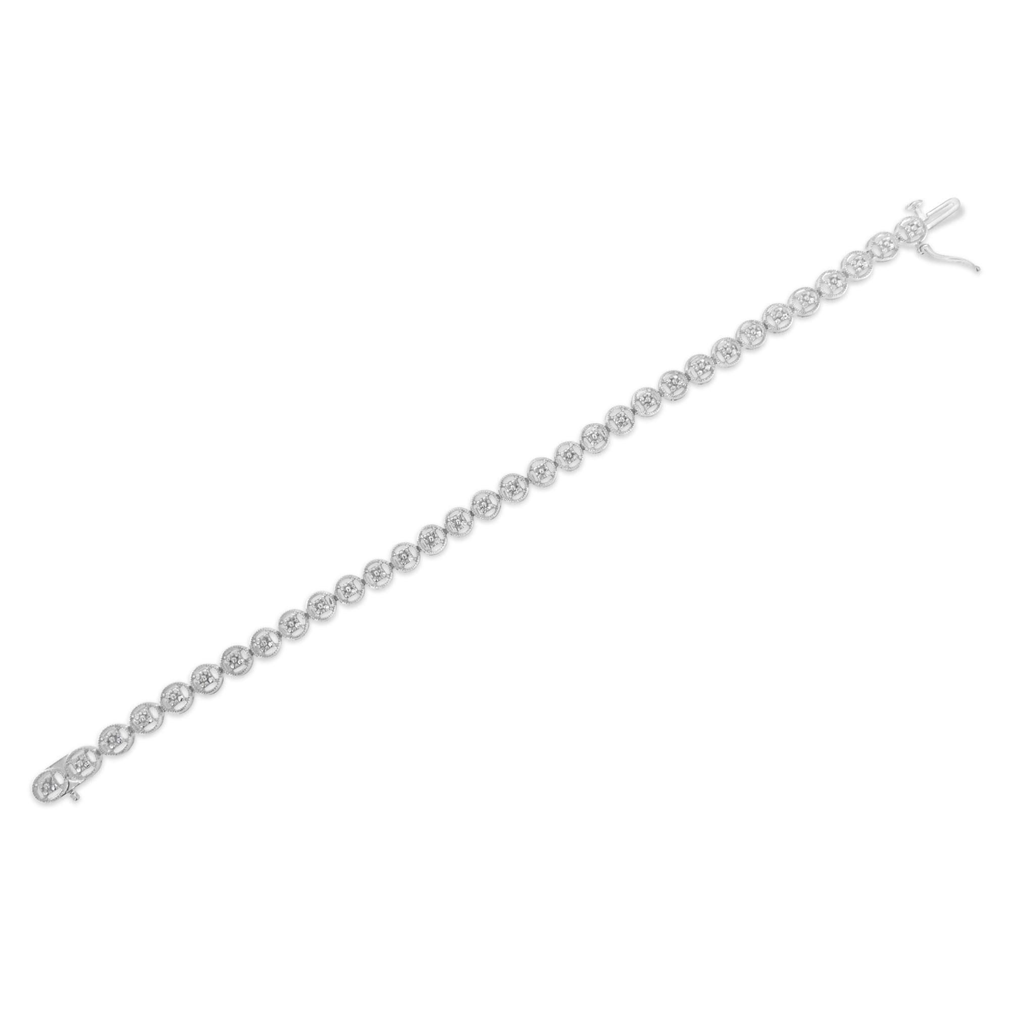 Pulsera de tenis de plata de ley 925 con eslabones de rueda de 18 cm y diamantes de 1/10 quilates (color IJ, claridad I2-I3) - Friggin Jewelry