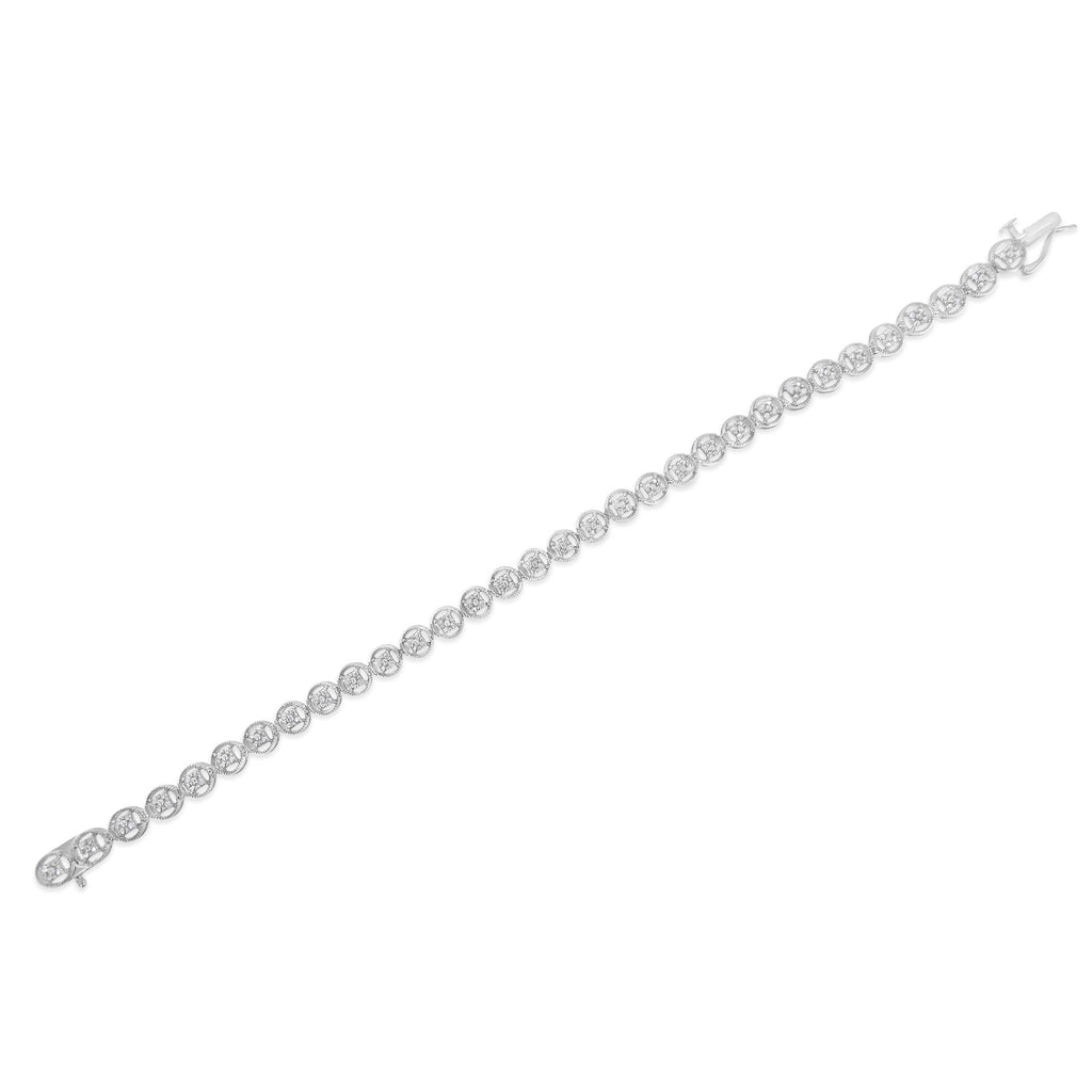 Pulsera de tenis de plata de ley 925 con eslabones de rueda de 18 cm y diamantes de 1/4 ct (color IJ, claridad I2-I3) - Friggin Jewelry