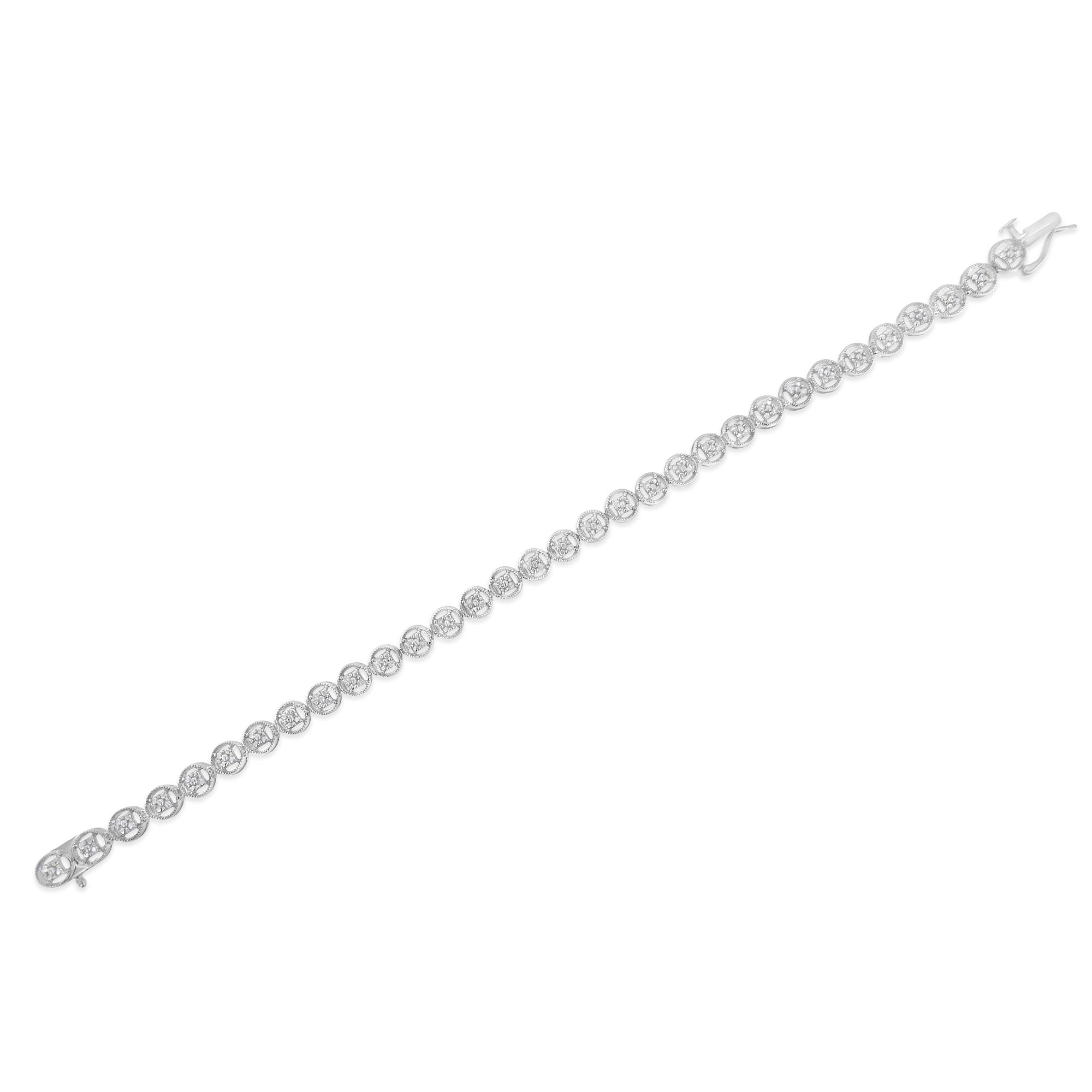Pulsera de tenis de plata de ley 925 con eslabones de rueda de 18 cm y diamantes de 1/4 ct (color IJ, claridad I2-I3) - Friggin Jewelry