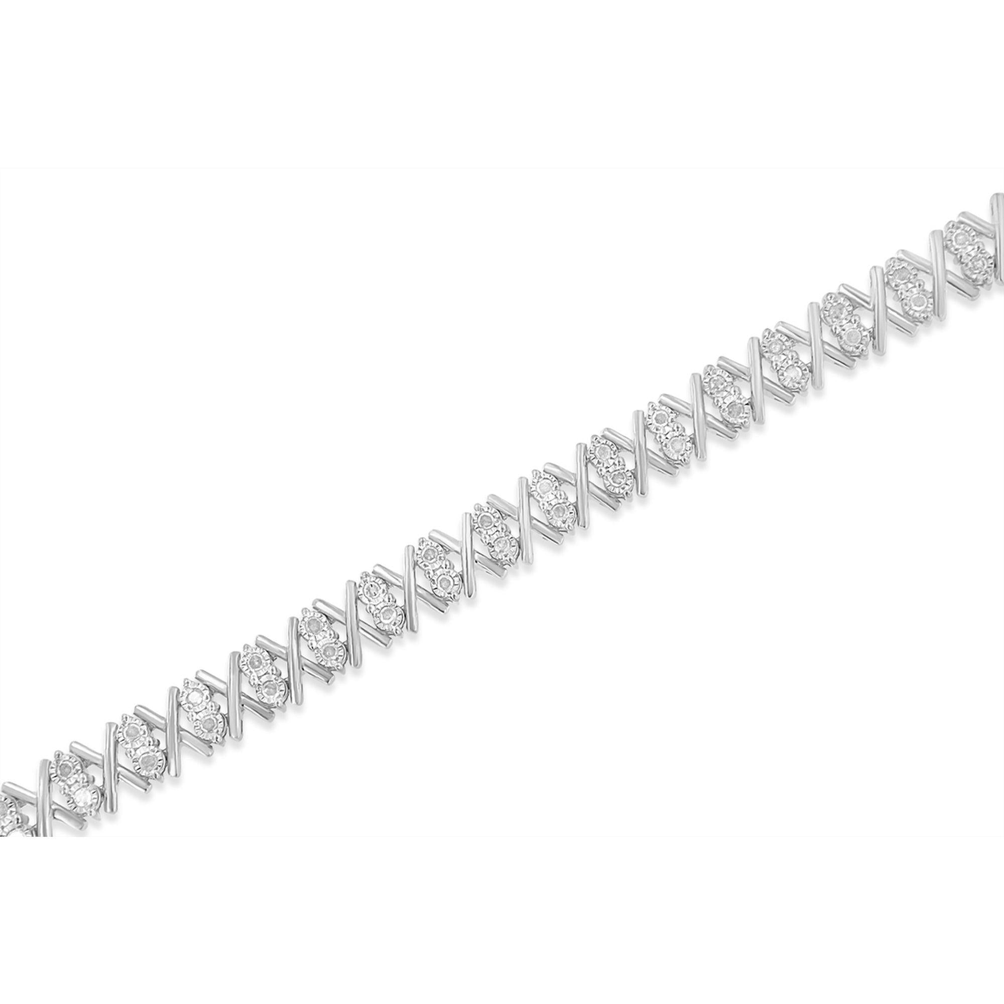 .925 Sterling Silver 1.0 Cttw Diamond Miracle-Set X-Link 7" Tennis Bracelet (I-J Color, I3 Clarity) - Friggin Jewelry