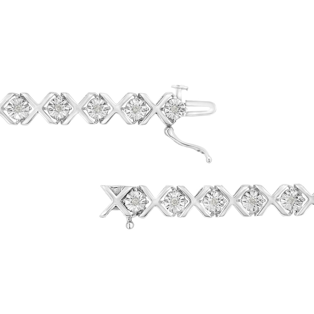 .925 Sterling Silver 1/4 Cttw Miracle-Set Round Cut Diamond "X" Link Bracelet (I-J Color, I3 Clarity) - Size 7.25" - Friggin Jewelry