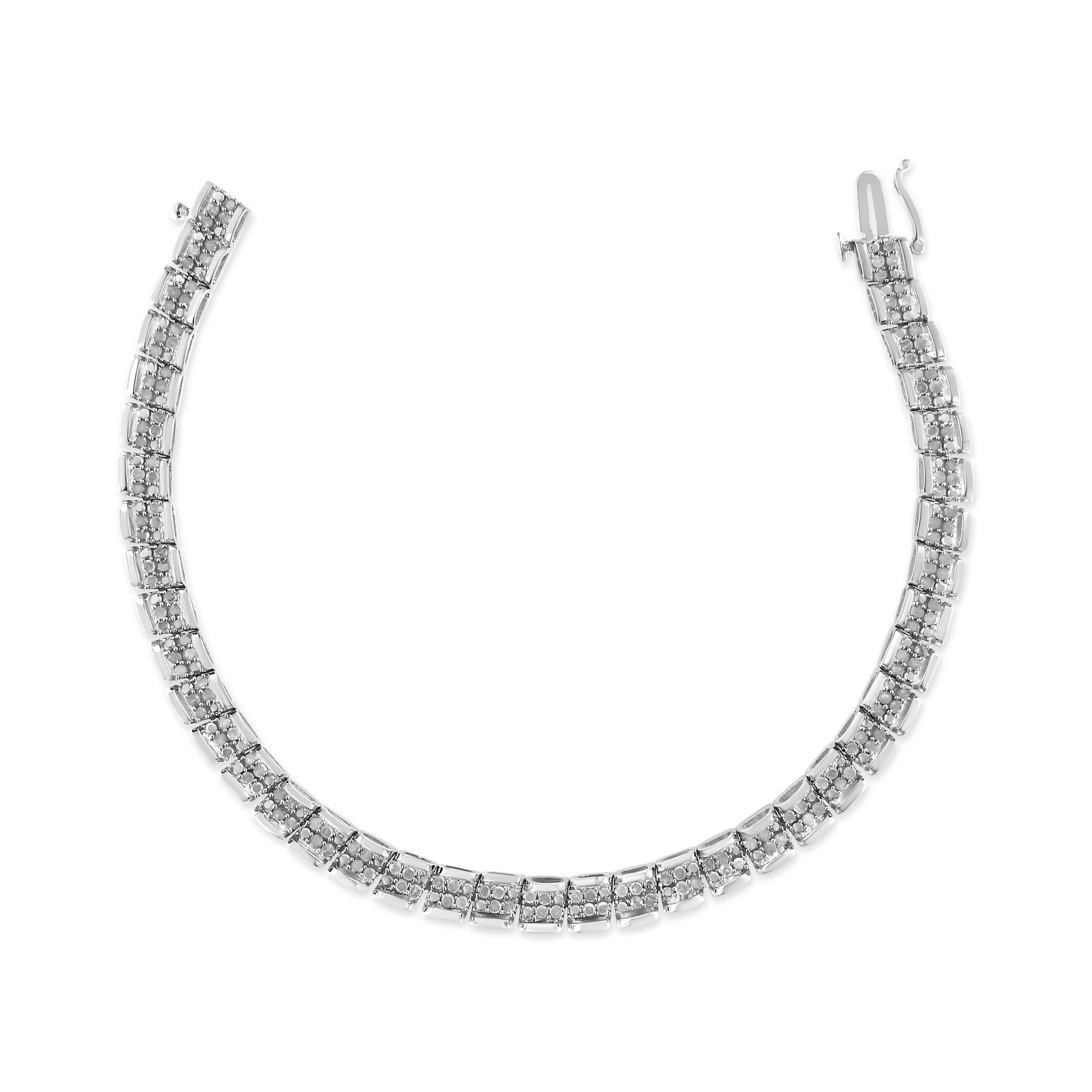 Pulsera de eslabones redondos de 18 cm con placa milagrosa de diamantes de 2,0 quilates en plata de ley 925 (color IJ, claridad I2-I3) - Friggin Jewelry