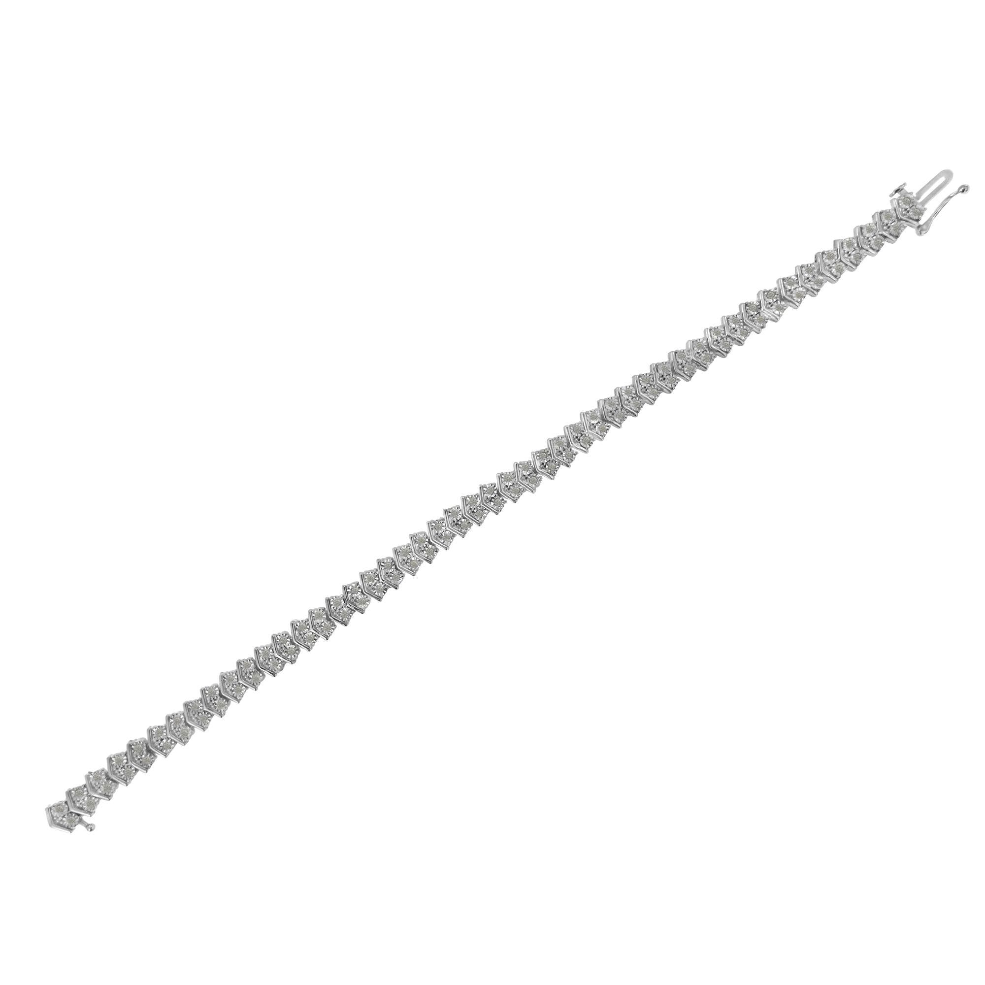 .925 Sterling Silver 1.0 cttw Diamond "Arrow" Shape Tennis Link Bracelet (I-J Color, I3 Clarity) -7.25" - Friggin Jewelry