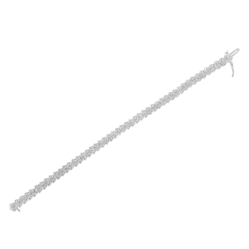 .925 Sterling Silver 1.0 Cttw Chevron 2 Stone Arrow Link Tennis Bracelet (I-J Color, I3 Clarity) - 7” - Friggin Jewelry