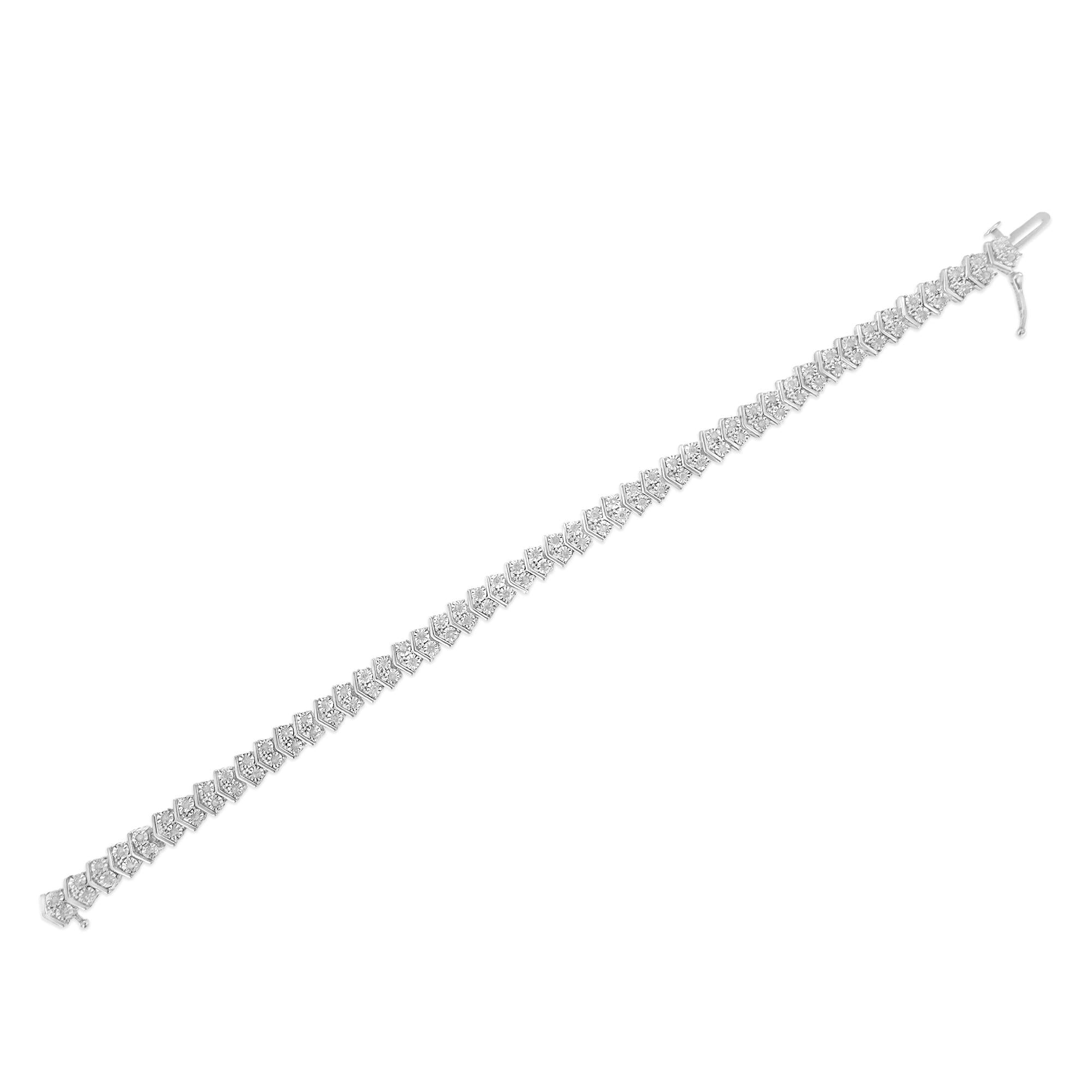.925 Sterling Silver 1.0 Cttw Chevron 2 Stone Arrow Link Tennis Bracelet (I-J Color, I3 Clarity) - 7” - Friggin Jewelry