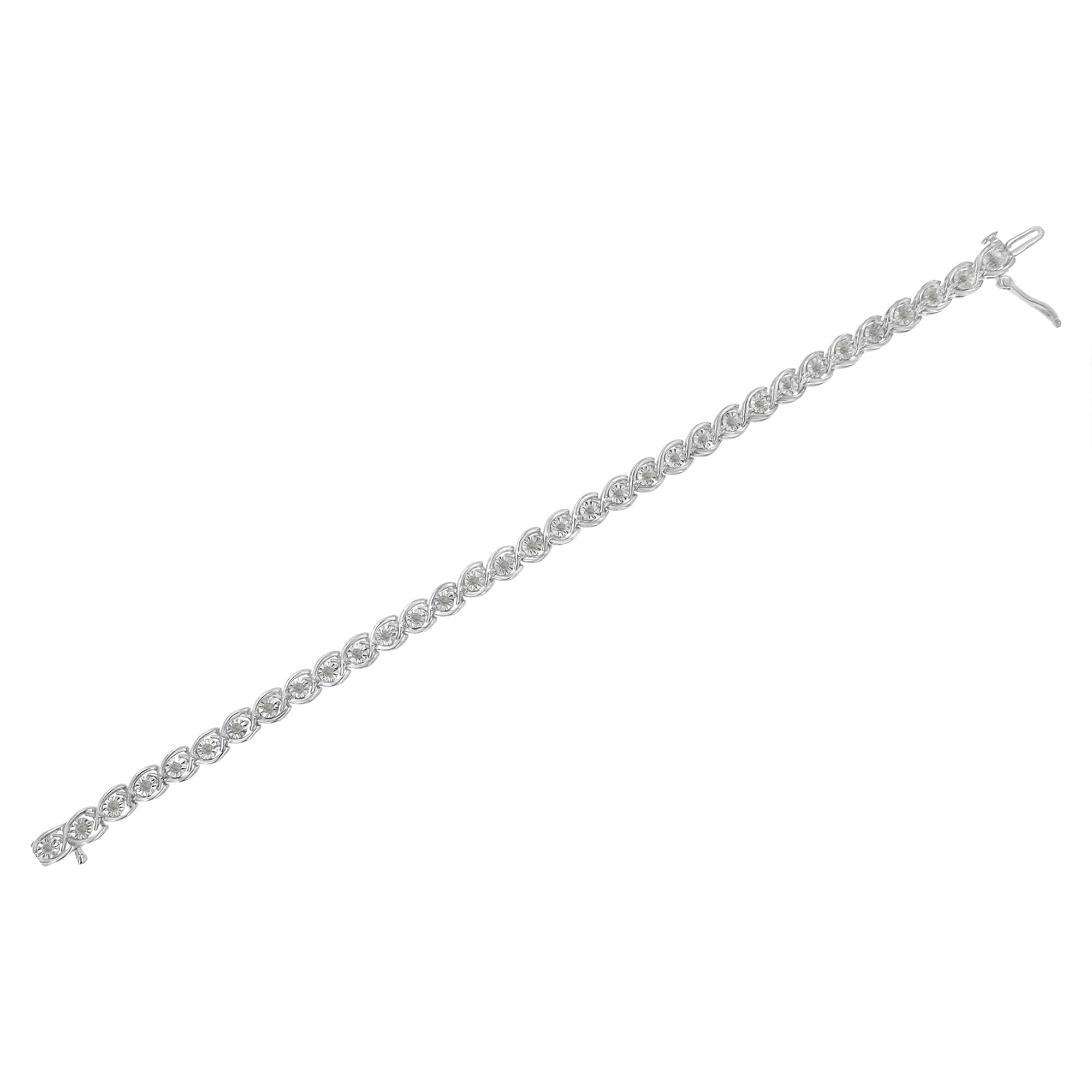 .925 Sterling Silver 1/2 Cttw Diamond Criss-Cross Miracle-Set 7" Link Bracelet (I-J Color, I2-I3 Clarity) - Friggin Jewelry