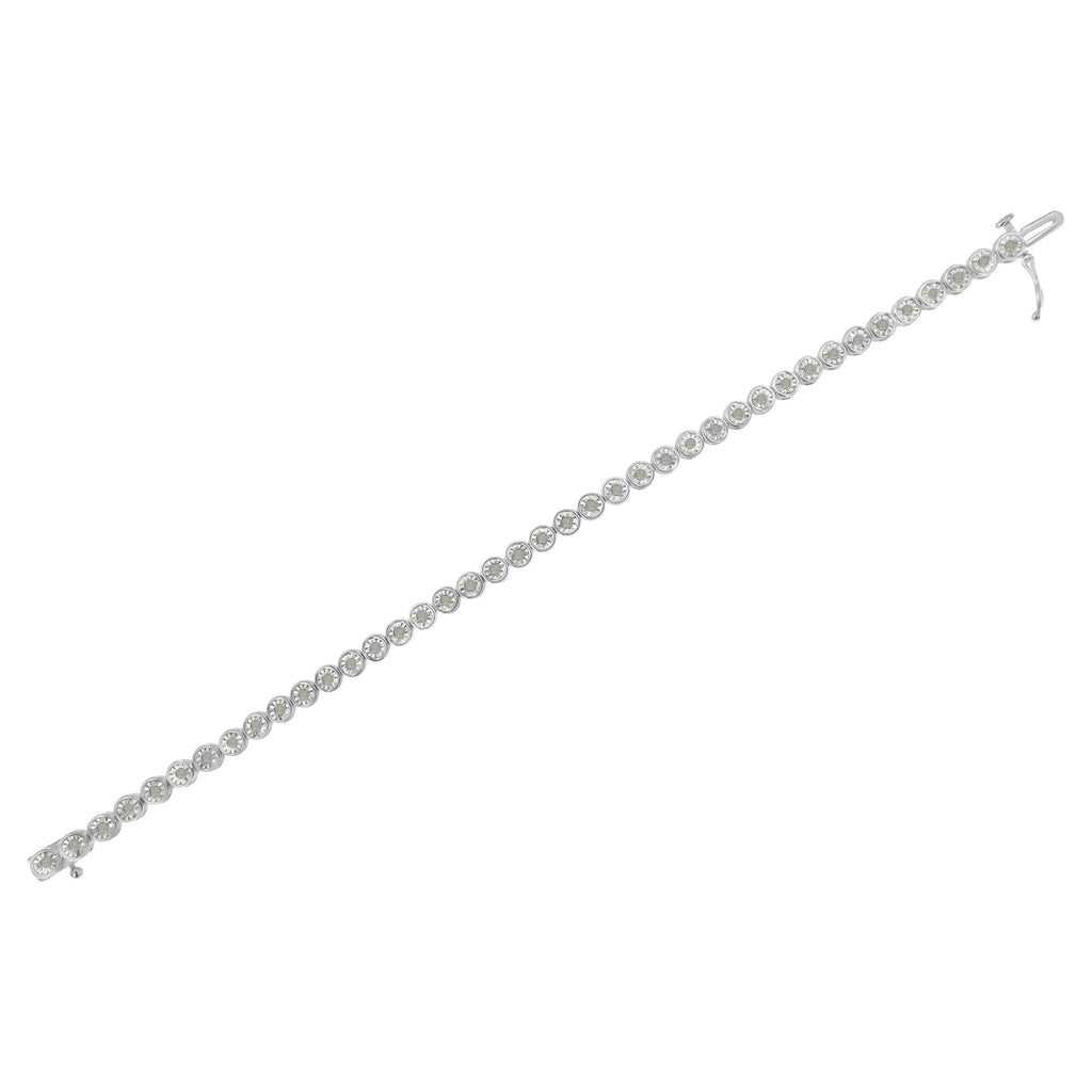 .925 Sterling Silver 1.0 Cttw Miracle Plate Set Diamond Bezel Link Design Tennis Bracelet (I-J Color, I3 Clarity) - Friggin Jewelry