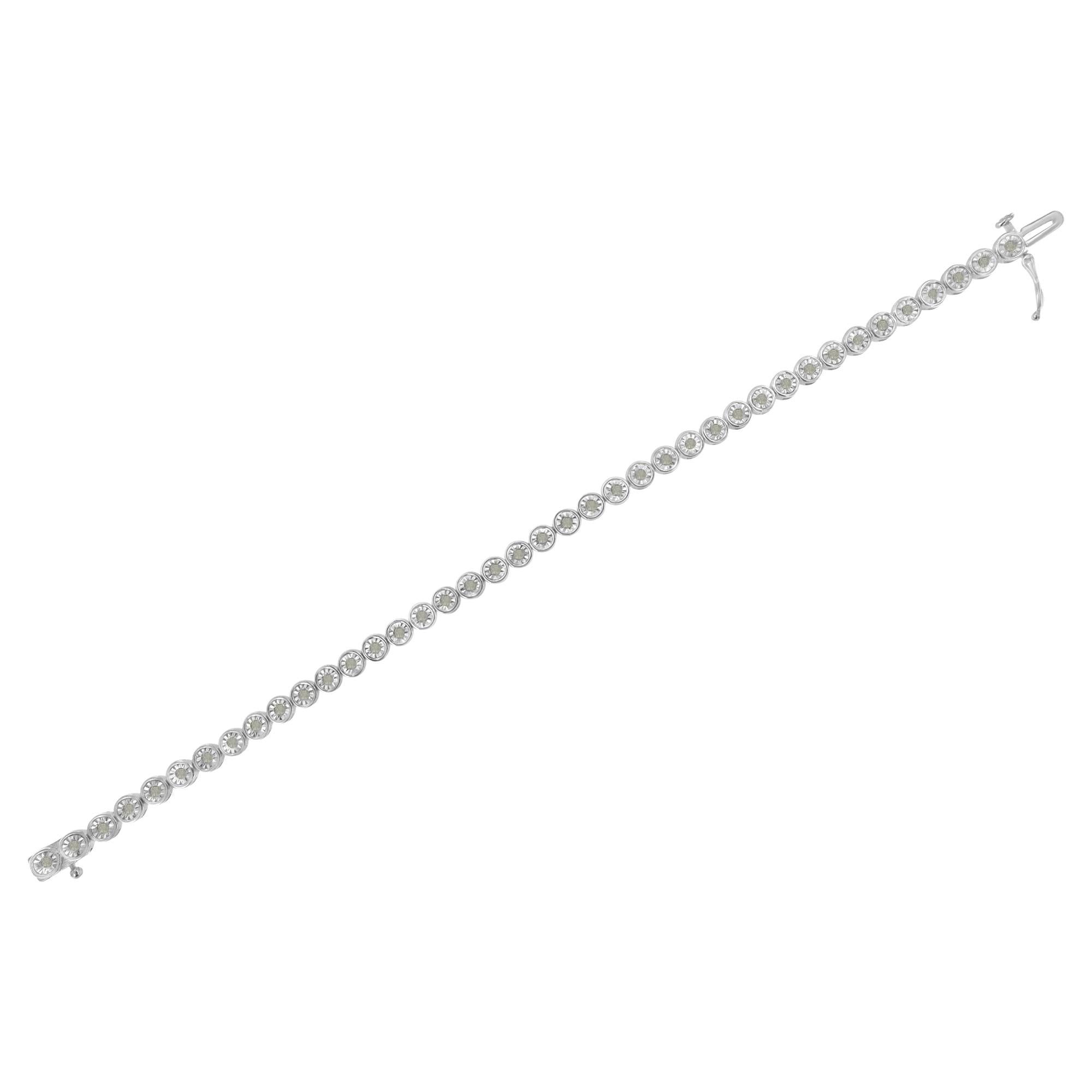 .925 Sterling Silver 1.0 Cttw Miracle Plate Set Diamond Bezel Link Design Tennis Bracelet (I-J Color, I3 Clarity) - Friggin Jewelry