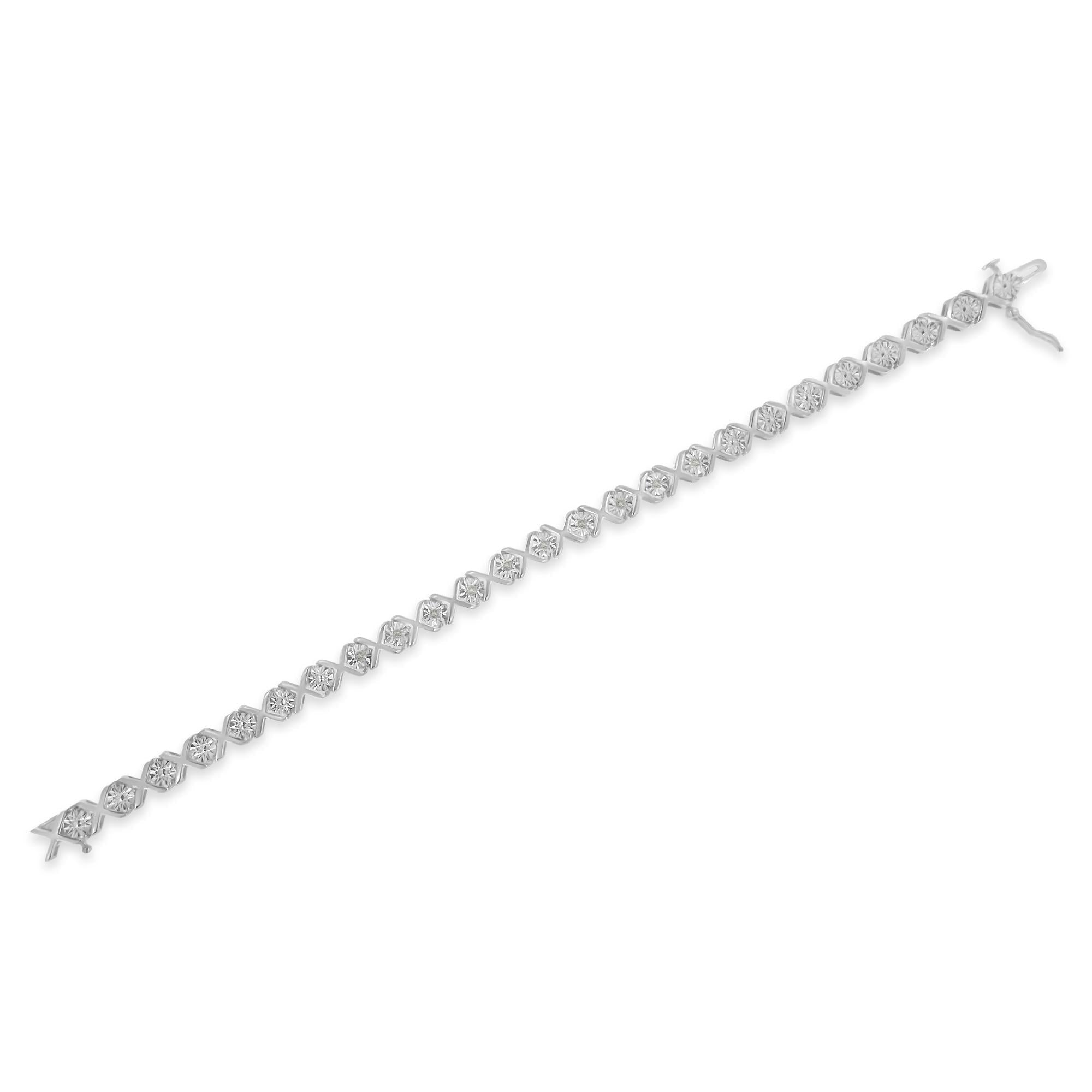 .925 Sterling Silver 1/10 cttw Miracle-Set Round-Cut Diamond "X" Link Tennis Bracelet (I-J color, I2-I3 clarity) - 7.25" - Friggin Jewelry