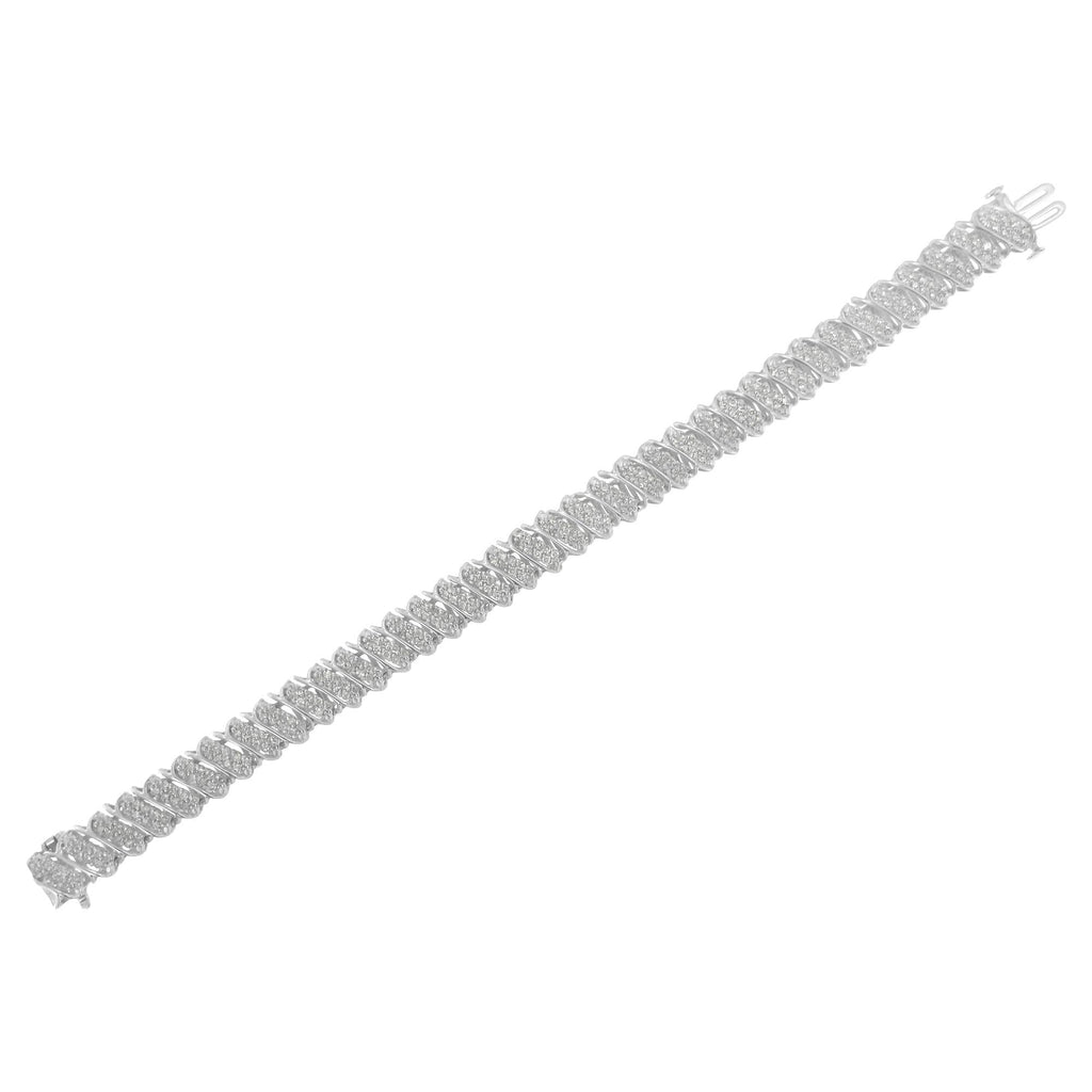 .925 Sterling Silver 3.0 Cttw Diamond Multi Row Cluster Slanted Wave Link 7-¼” Tennis Bracelet (I-J Color, I2-I3 Clarity) - Friggin Jewelry