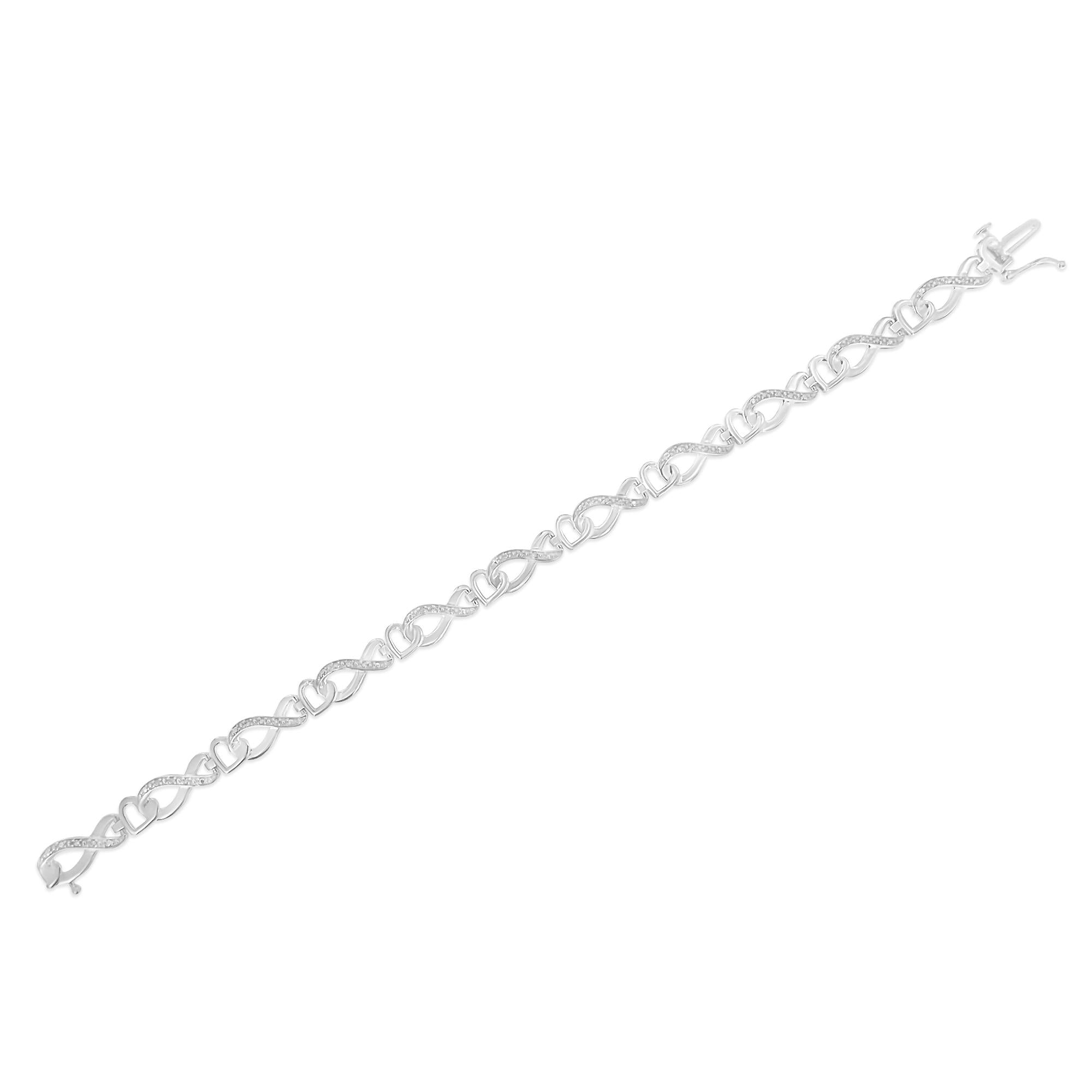 .925 Sterling Silver 1/5 Cttw Diamond 7” Infinity Heart Tennis Bracelet (H-I Color, I2-I3 Clarity) - Friggin Jewelry
