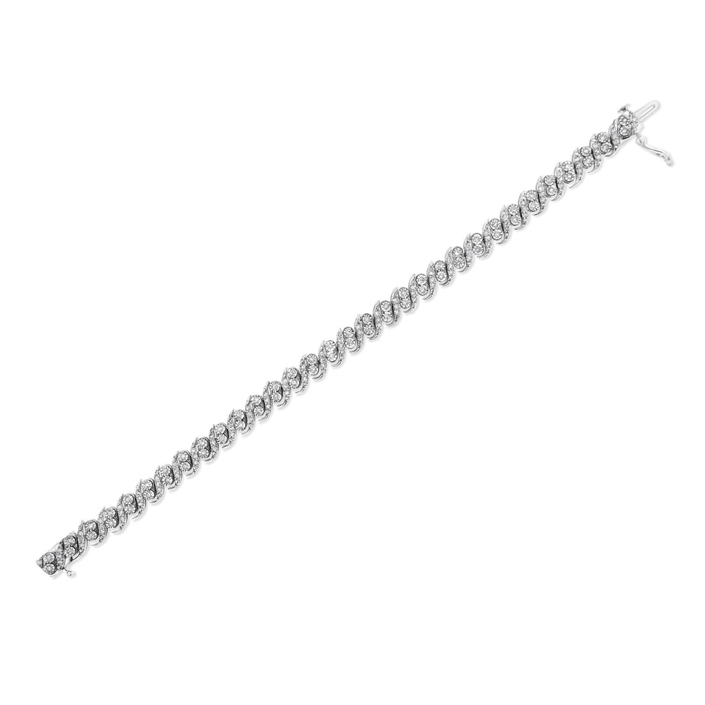Bracciale a maglie "S" in argento sterling 925 con diamanti taglio rotondo da 2,0 ct (colore IJ, purezza I3) - 7,25" - Friggin Jewelry