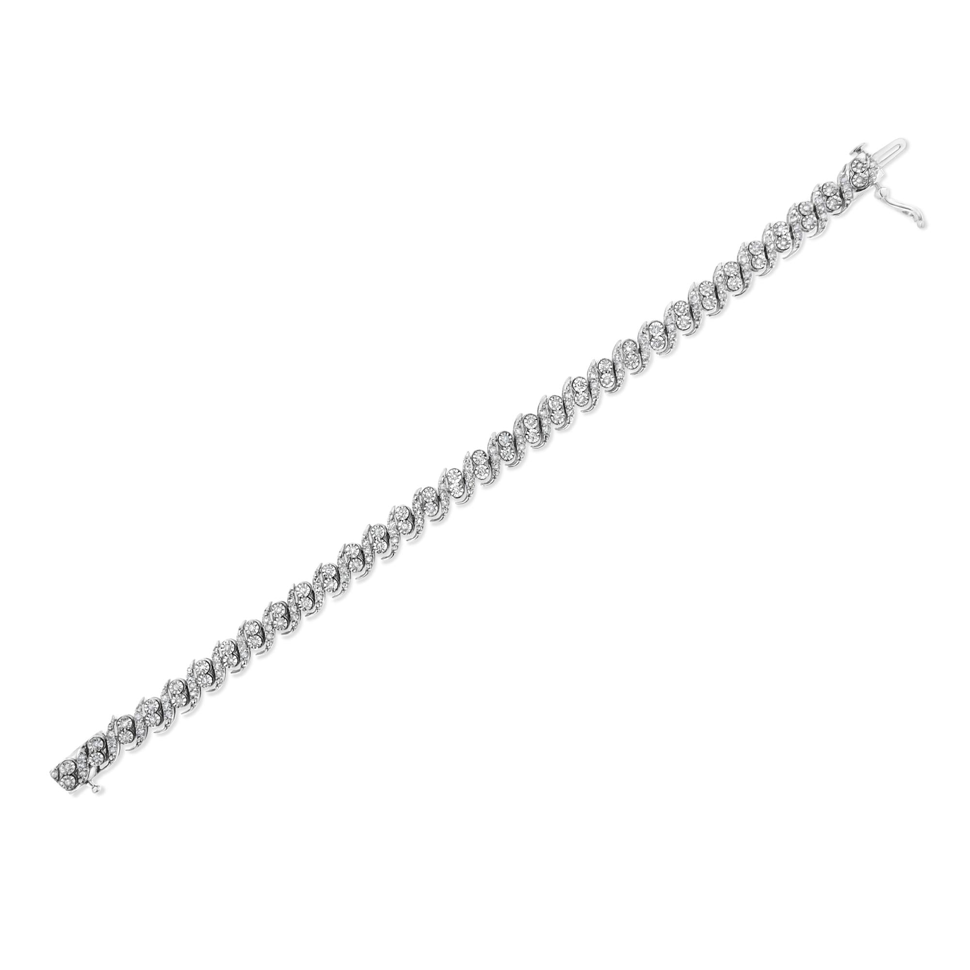 Bracciale a maglie "S" in argento sterling 925 con diamanti taglio rotondo da 2,0 ct (colore IJ, purezza I3) - 7,25" - Friggin Jewelry