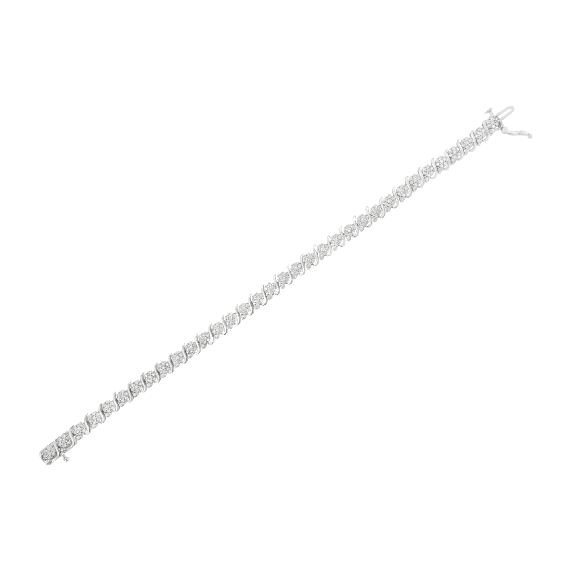 Pulsera de eslabones florales con diamantes en plata de ley 925 (2 3/4 cts, color IJ, claridad I3) - Talla 7,25" - Friggin Jewelry