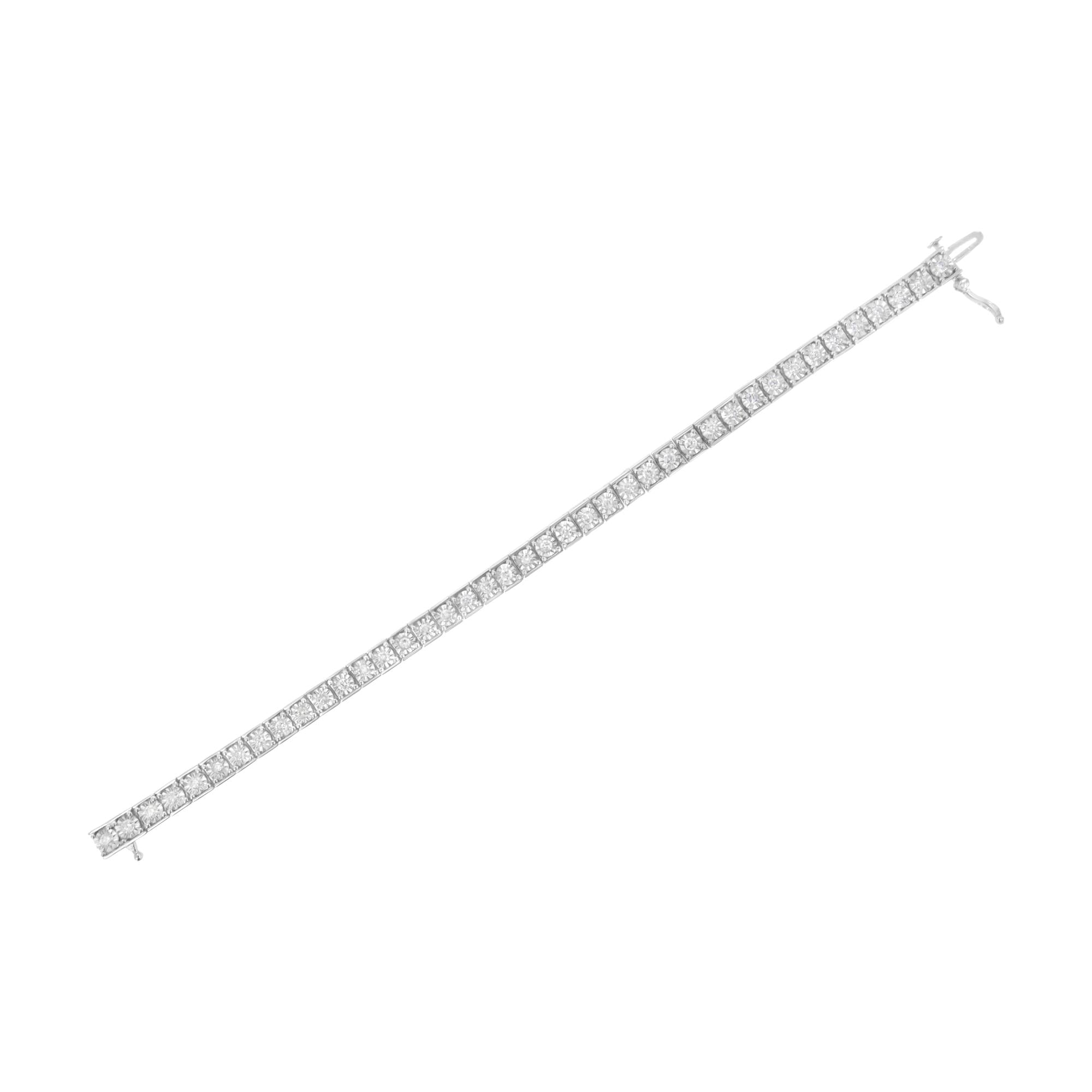 Pulsera de tenis de plata de ley 925 con diamantes redondos de talla brillante y montura cuadrada engastados milagros (2 quilates, color IJ, claridad I2-I3) - Talla 18 cm - Friggin Jewelry