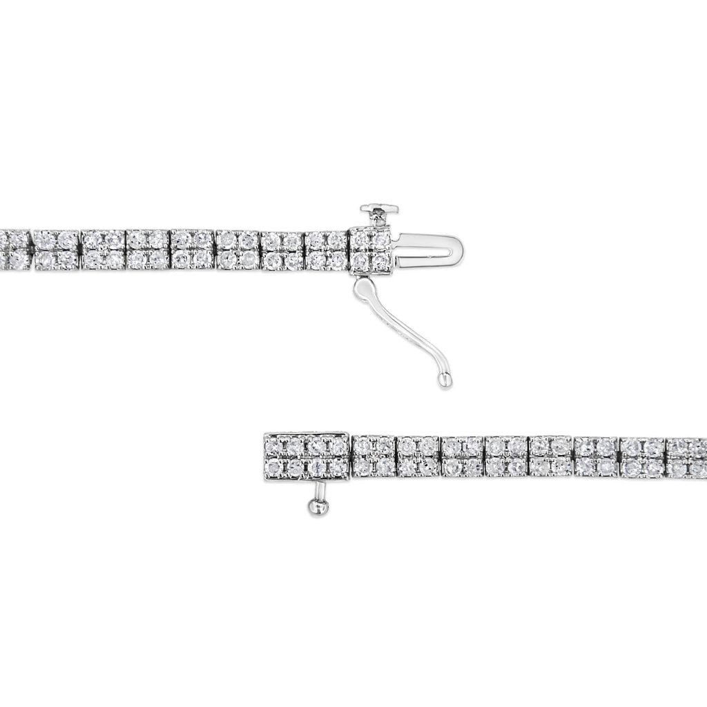 .925 Sterling Silver 3.0 Cttw Prong-Set Round Diamond 2 Row Link Tennis Bracelet (I-J Color, I3 Clarity) - 7.25" - Friggin Jewelry