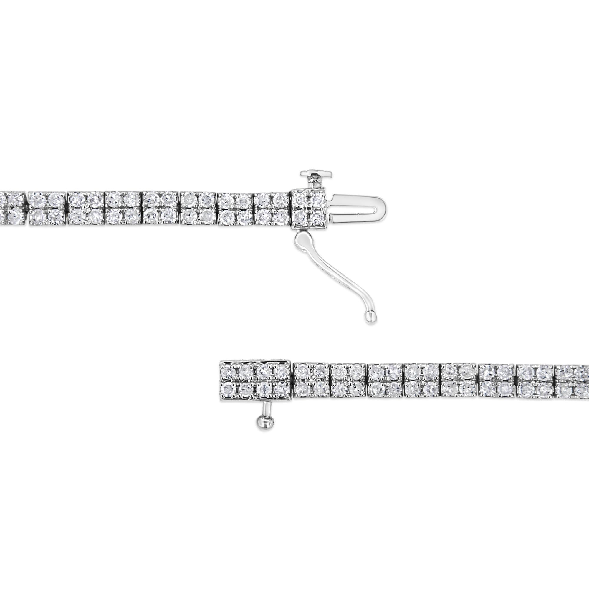 Bracciale tennis in argento sterling 925 con diamanti rotondi incastonati a griffe da 3,0 carati, a 2 file (colore IJ, purezza I3) - 7,25" - Friggin Jewelry