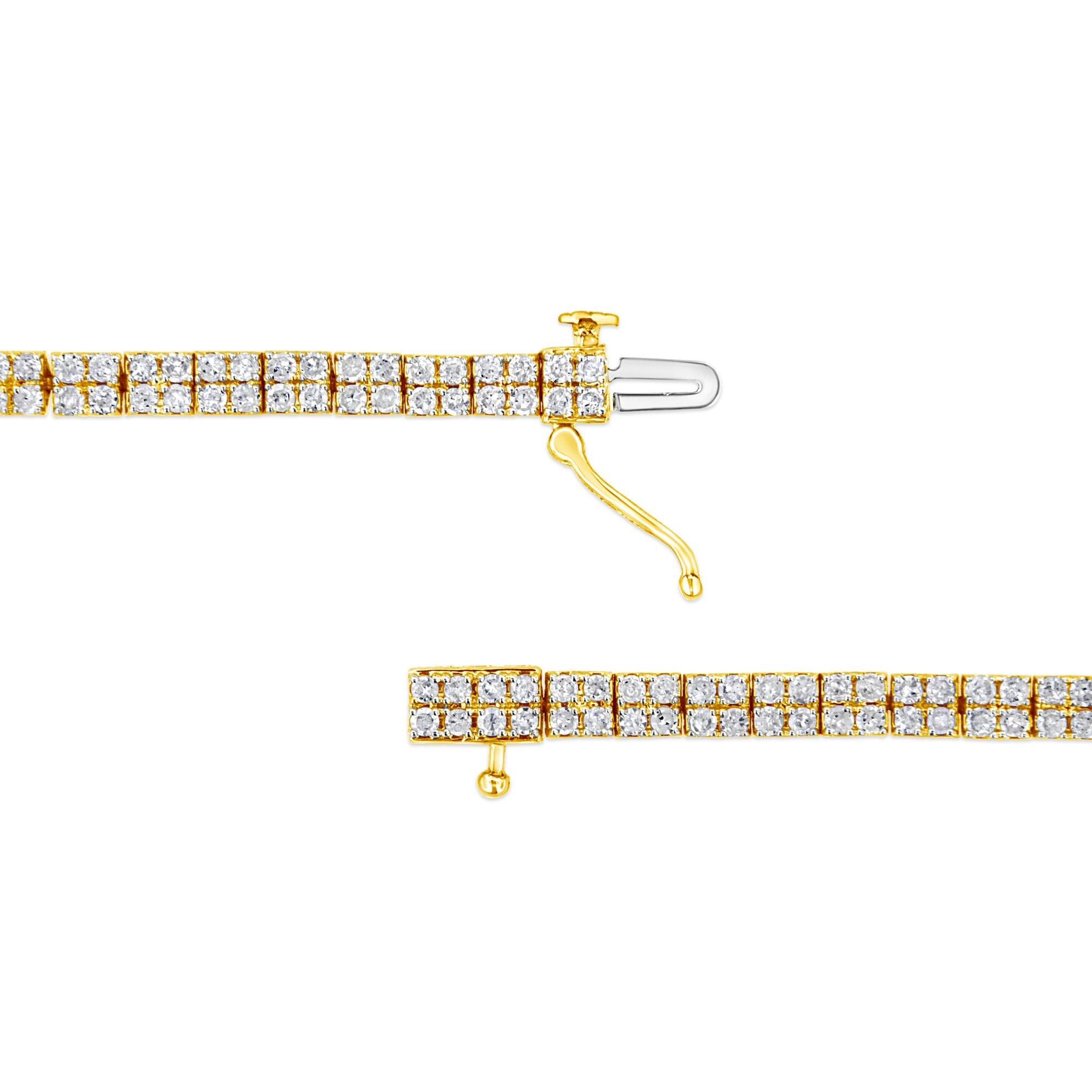 Bracciale a maglie in argento sterling 925 placcato oro giallo 14 carati con diamanti da 3,0 carati (colore KL, purezza I2-I3) - 7,25" - Friggin Jewelry