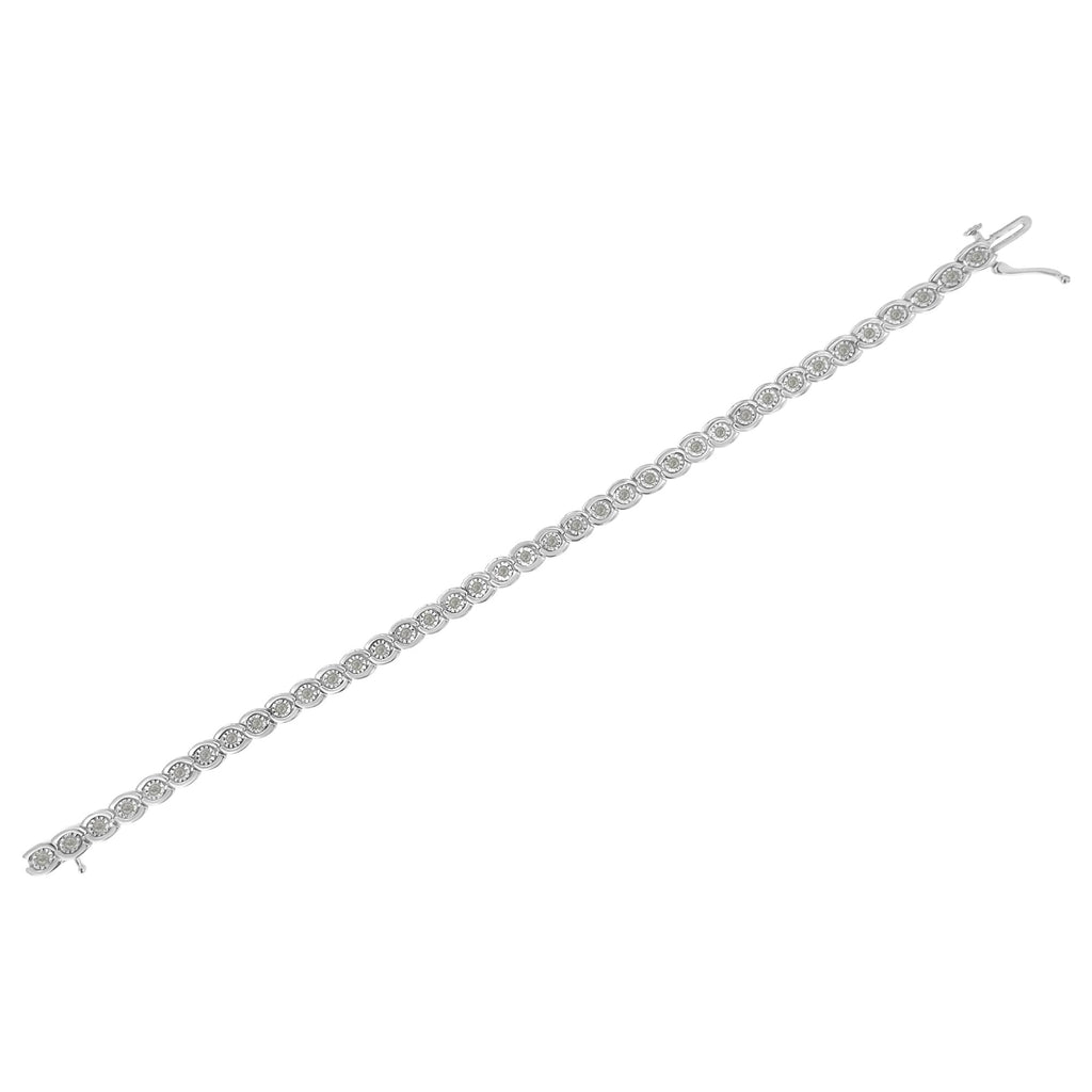 .925 Sterling Silver 1.0 cttw Miracle Set Diamond Spiraling Bezel Link Bracelet(I-J Color, I3 Clarity) -7.25" - Friggin Jewelry