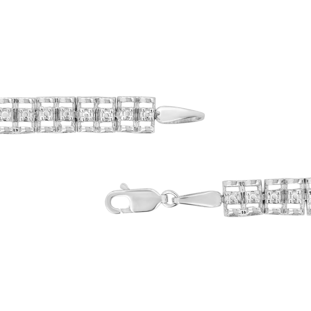 .925 Sterling Silver 1/10 Cttw Diamond Double-Link 7" Rolex Tennis Bracelet (I-J Color, I3 Clarity) - Friggin Jewelry