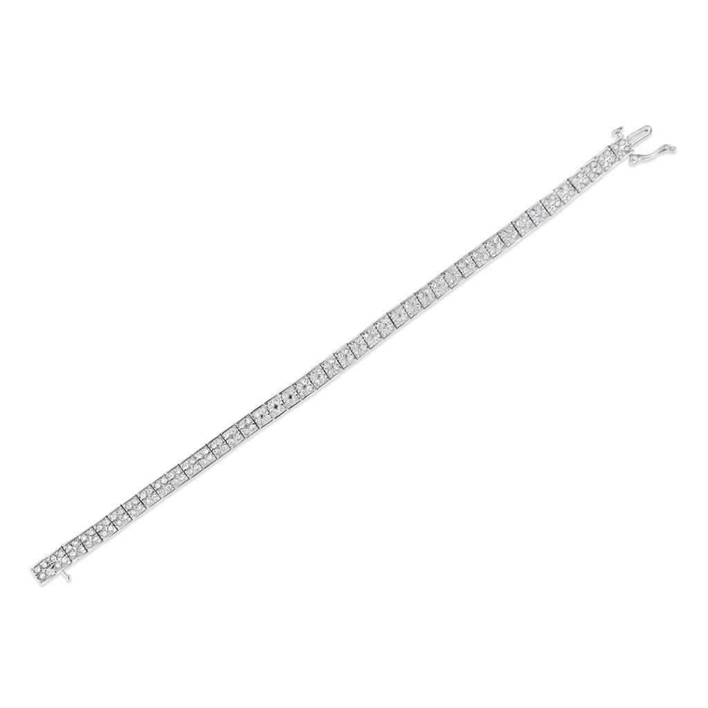 Pulsera de eslabones de caja de 4 piedras con diamantes de talla redonda engastados en garras de 2 quilates en plata de ley 925 (color IJ, claridad I3) - 7,25" - Friggin Jewelry