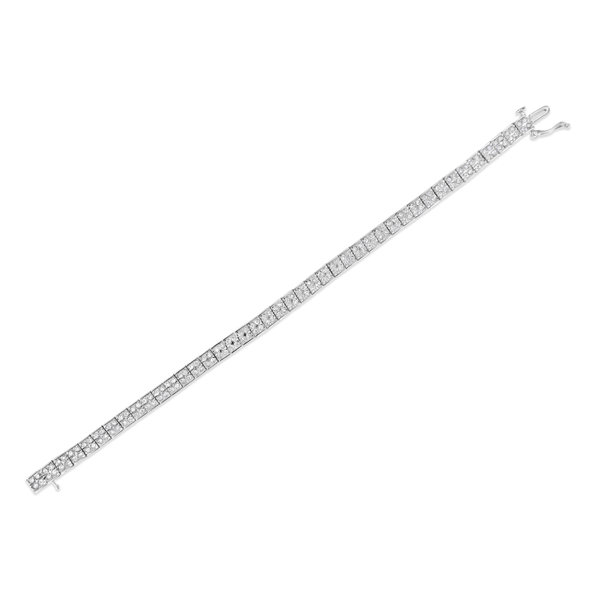 .925 Sterling Silver 2 Cttw Prong Set Round-Cut Diamond 4 Stone Box Link Bracelet (I-J Color, I3 Clarity) - 7.25" - Friggin Jewelry