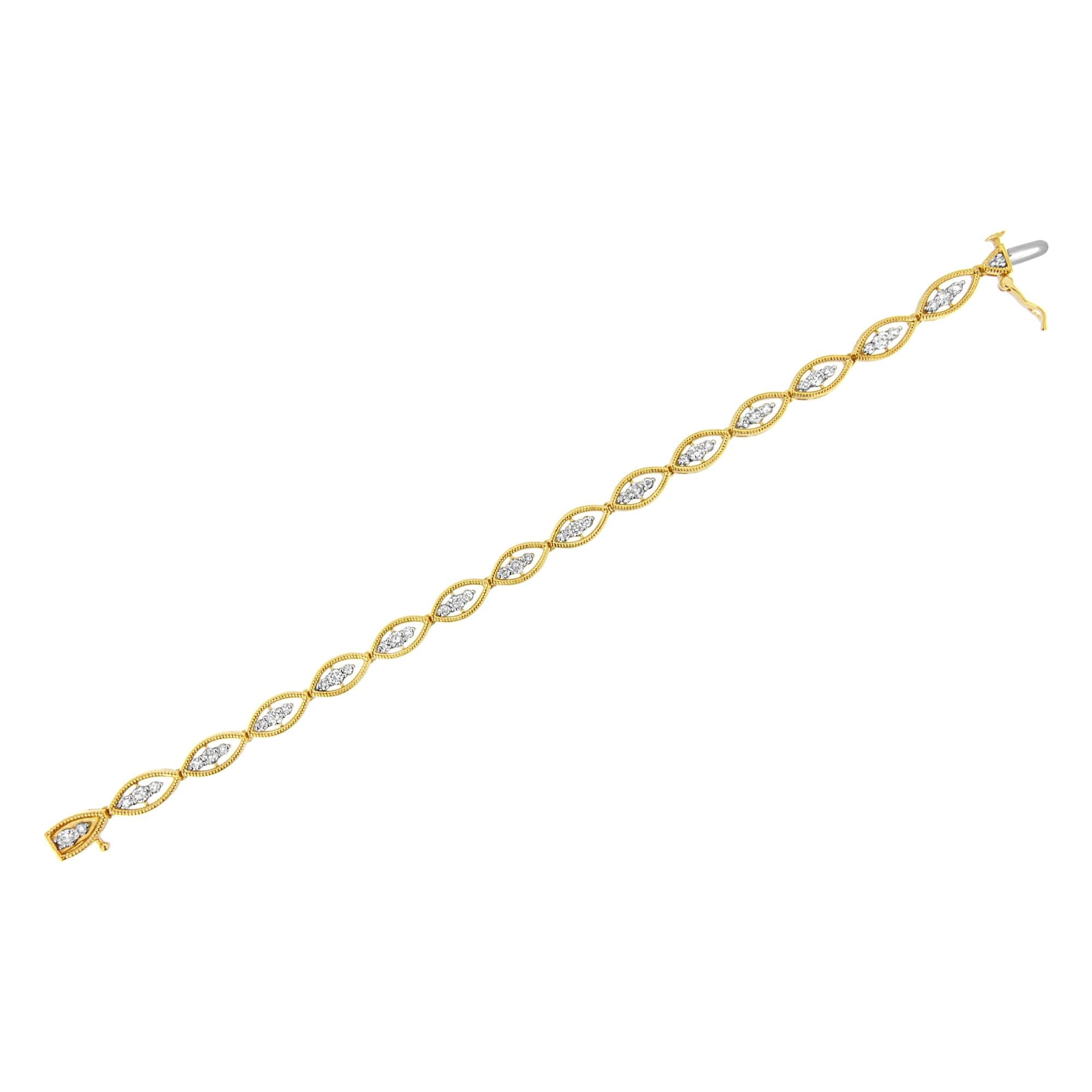 10K Yellow Gold Plated .925 Sterling Silver 1 cttw Prong Set Round-Cut Diamond Link Bracelet (J-K Color, I1-I2 Clarity) - 7.25" - Friggin Jewelry
