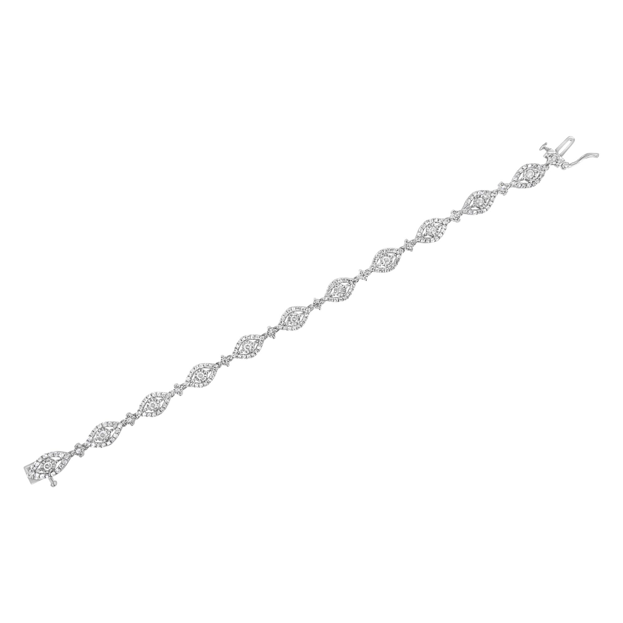 .925 Sterling Silver 2 1/2 Cttw Diamond Pear Shaped and Bezel Link Bracelet (I-J Color, I2-I3 Clarity) - 7.5 " - Friggin Jewelry