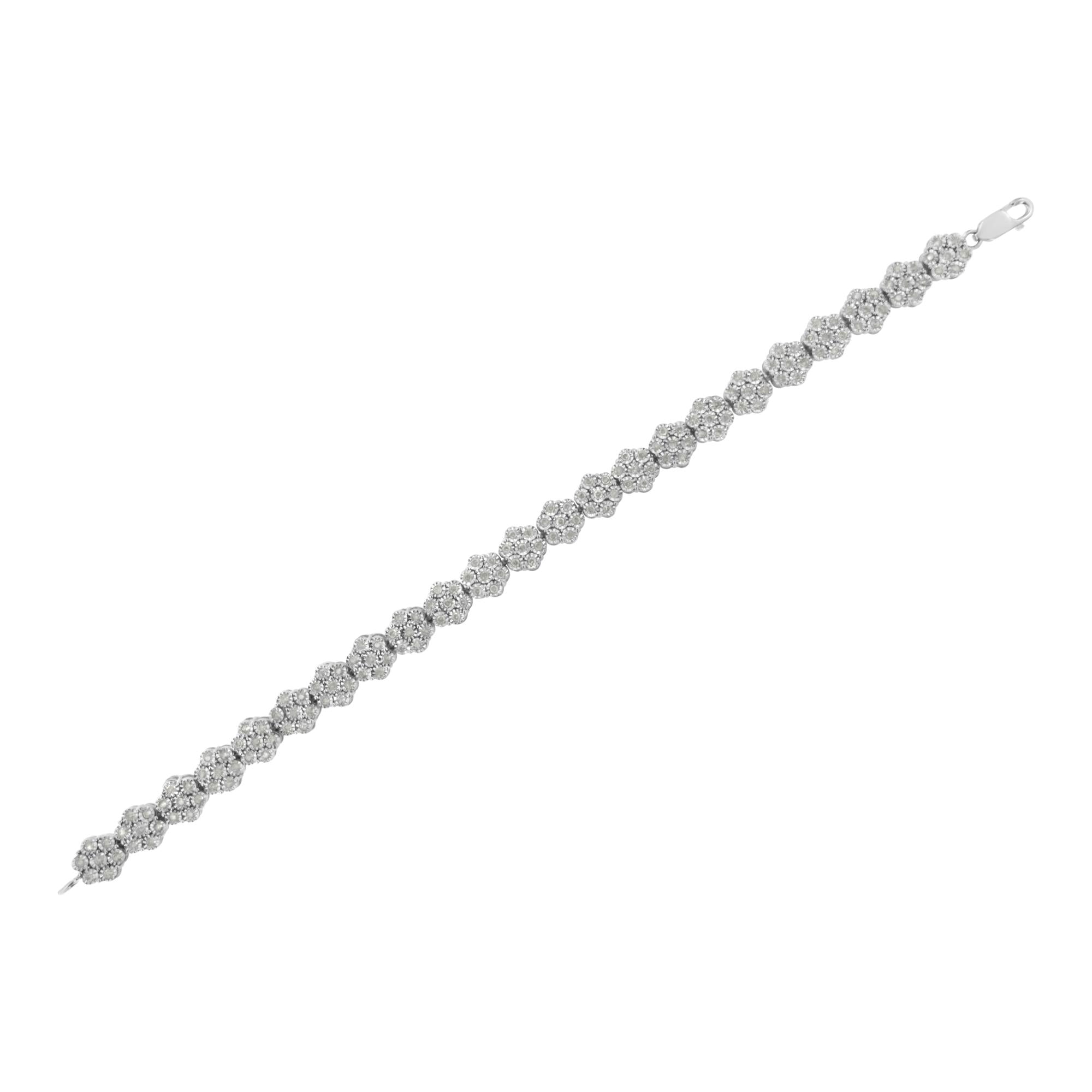 Pulsera de eslabones florales con 7 piedras de diamantes de 2,0 ct en plata de ley 925 (color IJ, claridad I3) - 18,3 cm - Friggin Jewelry