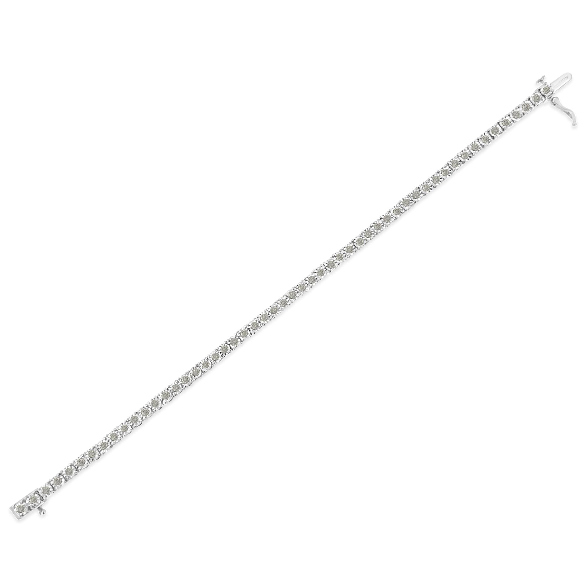 .925 Sterling Silver 3.0 Cttw Diamond Illusion-Set Miracle Plate Tennis Bracelet (I-J Color, I3 Clarity) - 7" - Friggin Jewelry