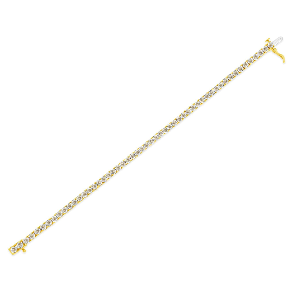 Pulsera de tenis de plata de ley 925 bañada en oro amarillo de 14 quilates con diamantes engastados milagros de 3,0 quilates (color LM, claridad I2-I3) - 18,3 cm - Friggin Jewelry