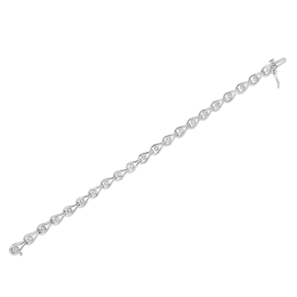Pulsera de plata de ley 925 con diamantes de 1/10 quilates engastados milagros en forma de pera y eslabones en bisel (color IJ, claridad I3) - 18,3 cm - Friggin Jewelry